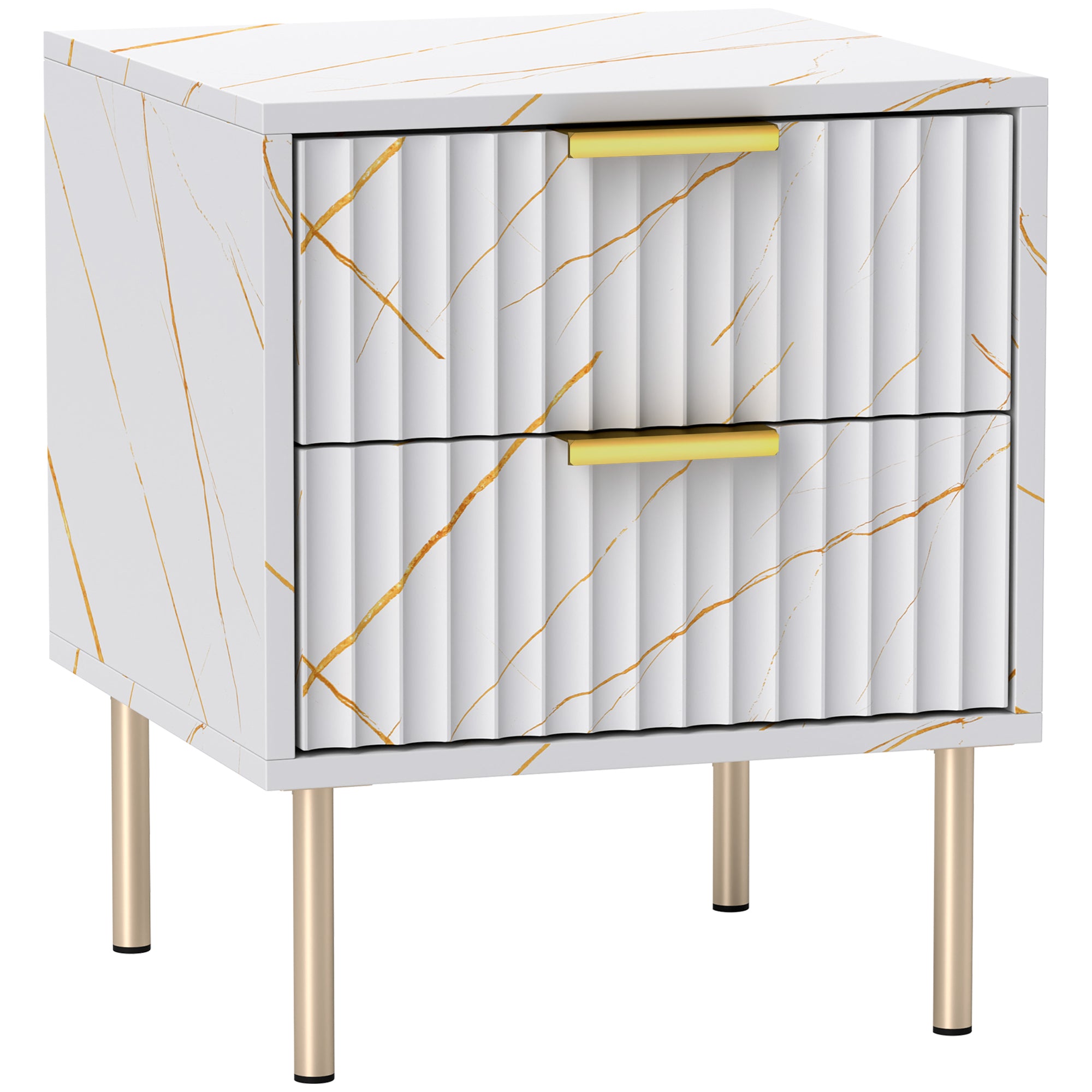 HOMCOM Elegant Two-Drawer Bedside Table - White - North Peak Garden Furniture