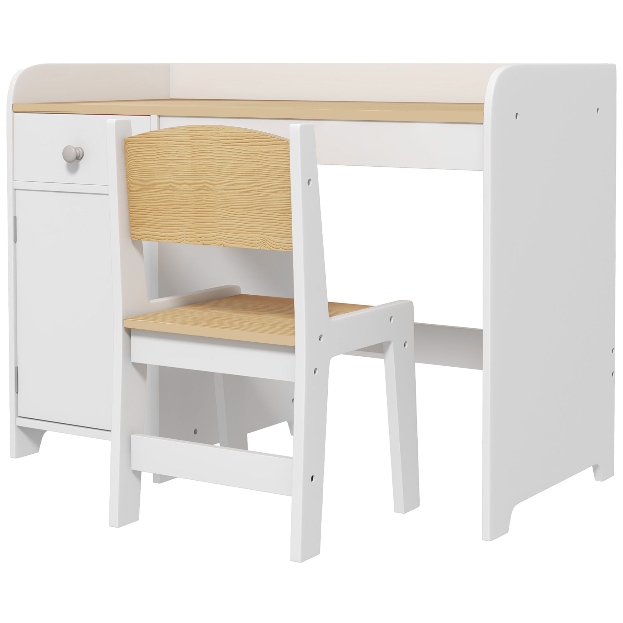 ZONEKIZ Kids Desk and Chair Set for 3-6 Years with Storage Drawer, Study Table and Chair for Children - White - North Peak Garden Furniture