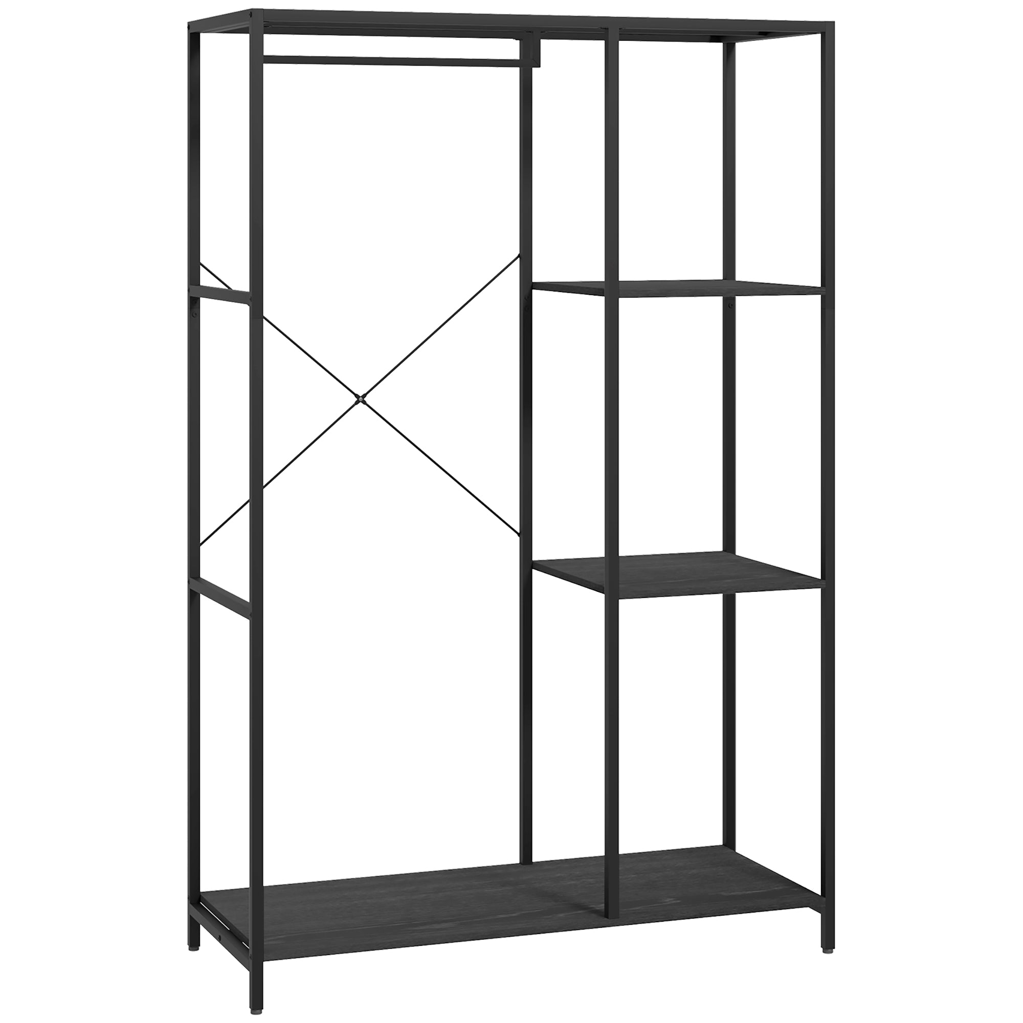 HOMCOM Steel Frame Clothes Storage Rack, with Shelves - Black - North Peak Garden Furniture