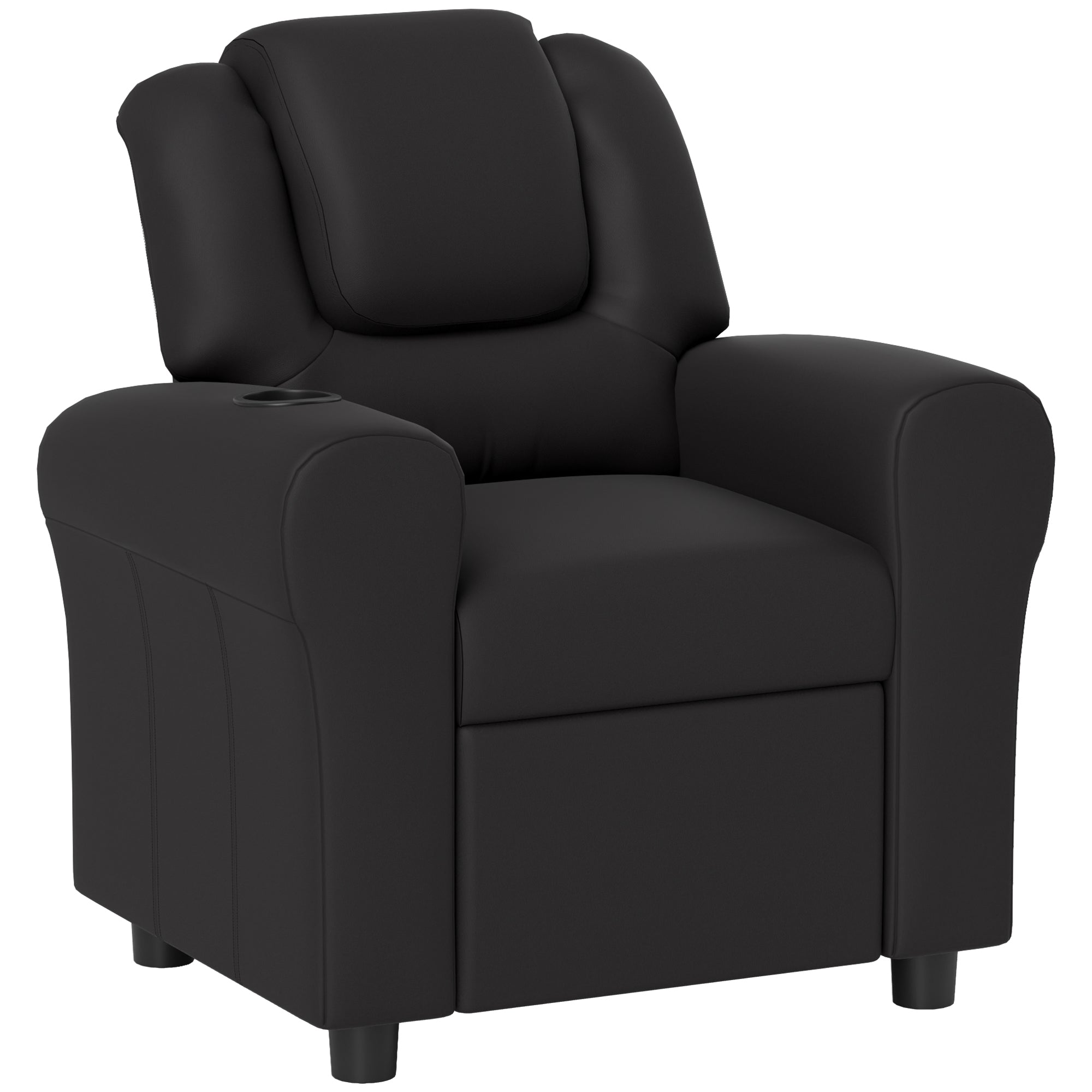 HOMCOM Kids Recliner Chair, PU Leather with Adjustable Backrest, Footrest, Padded Headrest, Black - North Peak Garden Furniture
