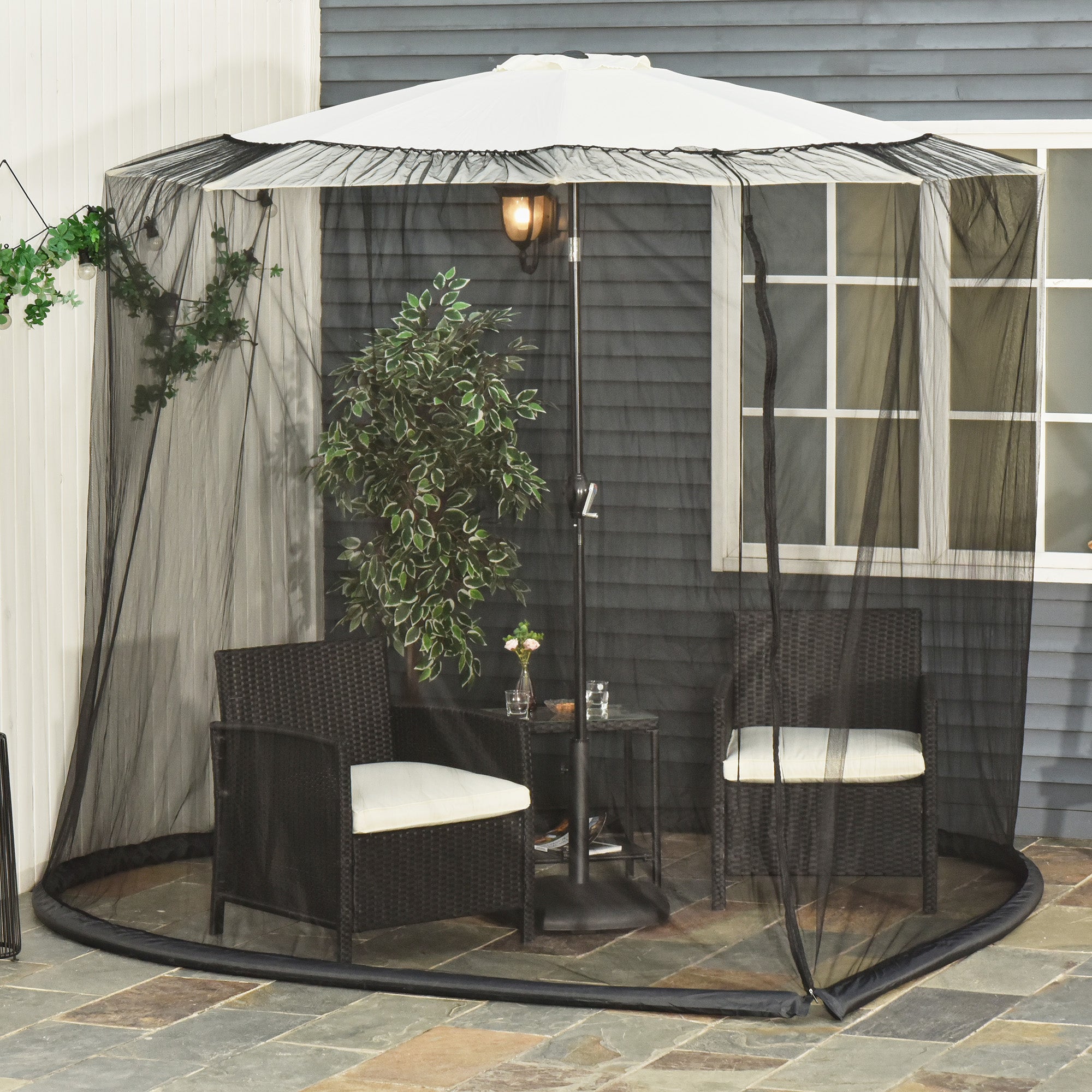 Outsunny 2.3m Umbrella Table Screen Outdoor Patio Cover Mosquito Insect Net Zipped Door - North Peak Garden Furniture