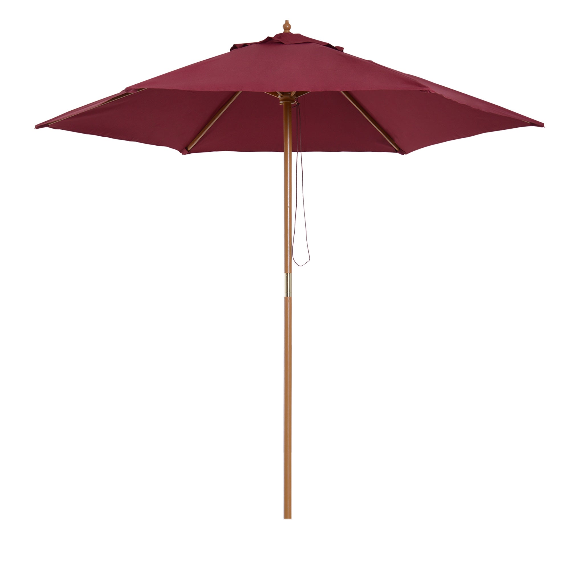Outsunny 2.5m Wood Garden Parasol Sun Shade Patio Outdoor Wooden Umbrella Canopy Wine Red - North Peak Garden Furniture