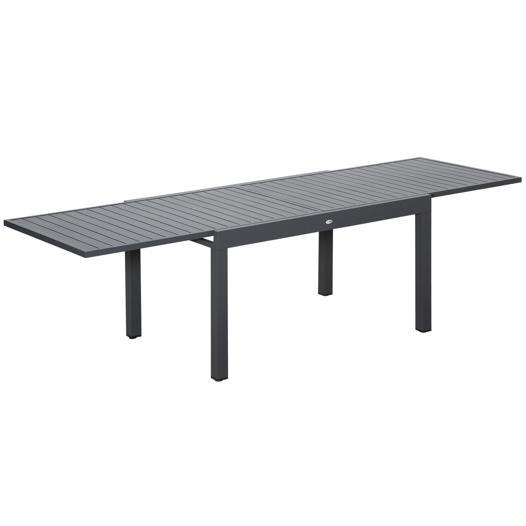 Outsunny Extendable Garden Table 135-270cm x 90cm x 75cm, 10 Seater Outdoor Dining Table with Aluminium Frame for Lawn, Balcony and Backyard, Grey - North Peak Garden Furniture