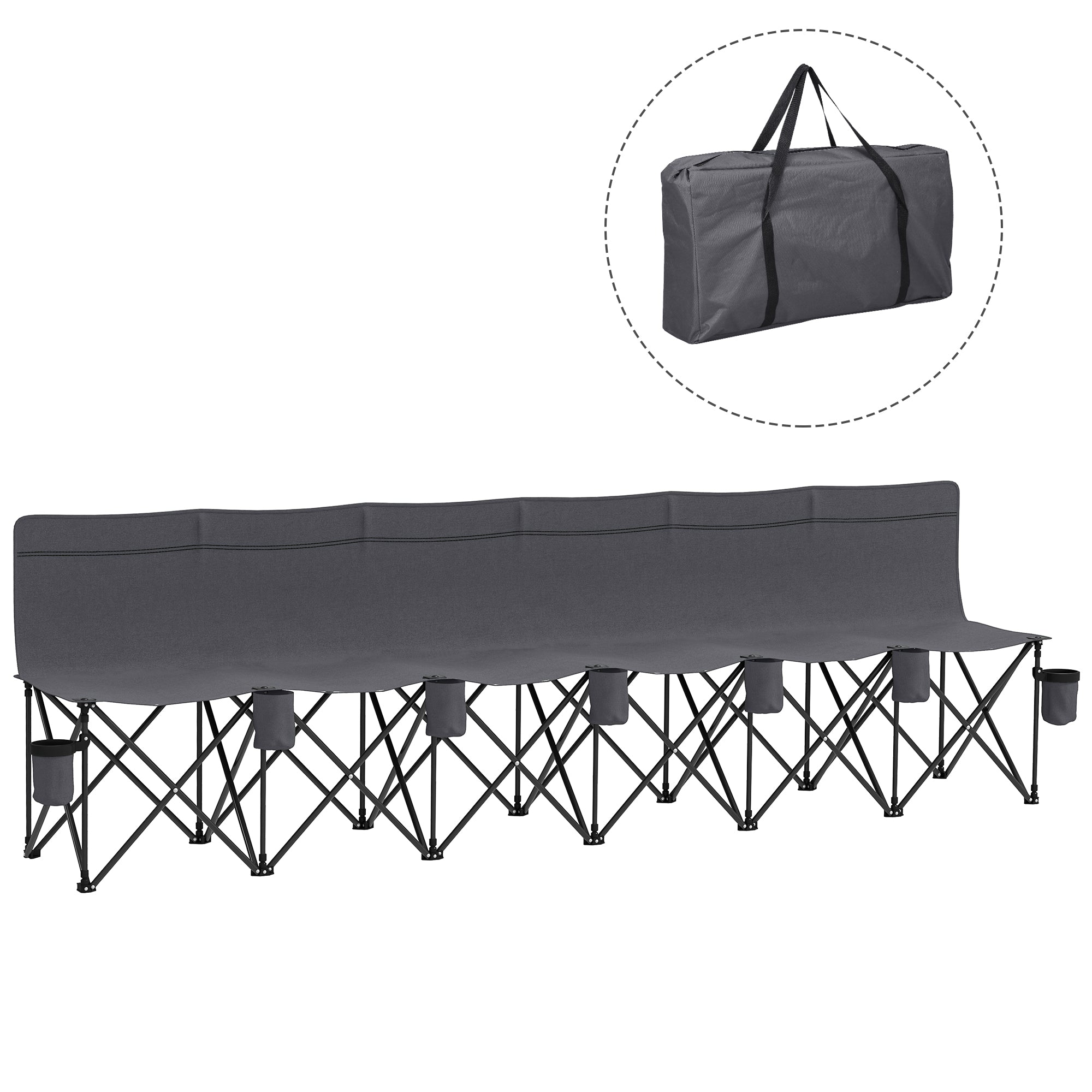 Outsunny 6 Seater Folding Camping Chair with Cup Holder & Carry Bag - Charcoal Grey - North Peak Garden Furniture