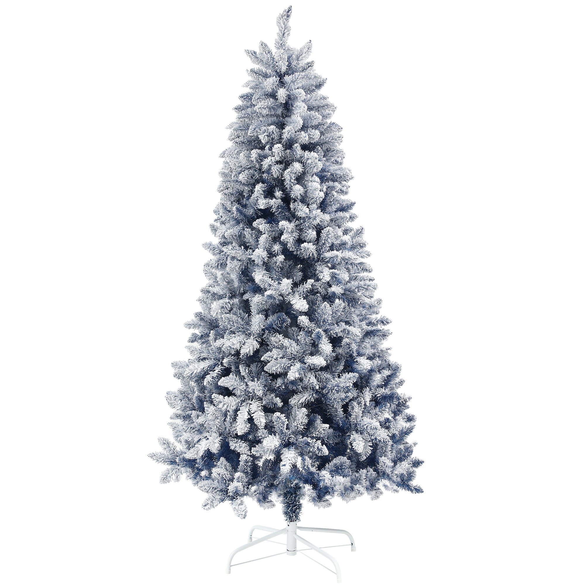 HOMCOM 6ft Flocked Artificial Christmas Tree with 700 Snow Frosted Tips, Metal Stand, Snowy Hinged Xmas Tree, Blue - North Peak Garden Furniture