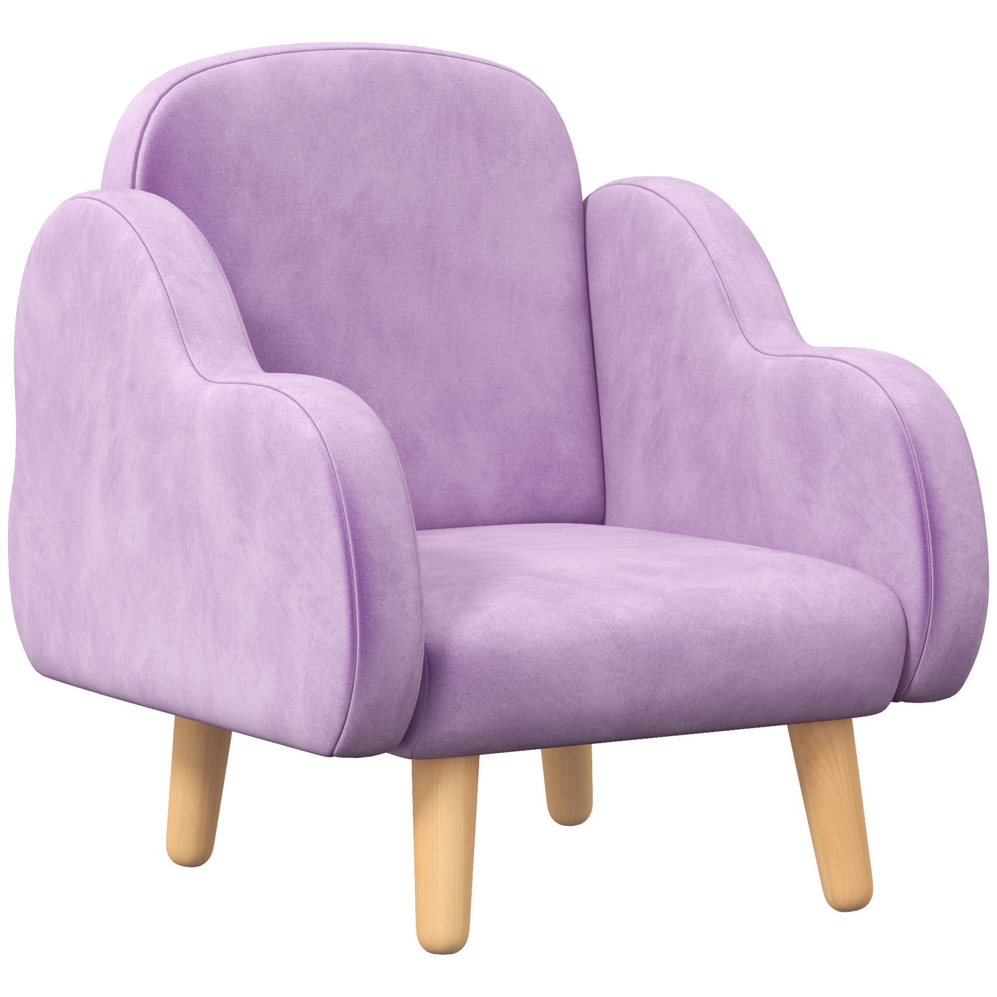ZONEKIZ Kids Armchair Toddler Sofa Children Chair with Arm Rest, Wooden Frame, Velvet, PP Legs, Cloud Shape, for Ages 1.5-3 Years - Purple - North Peak Garden Furniture