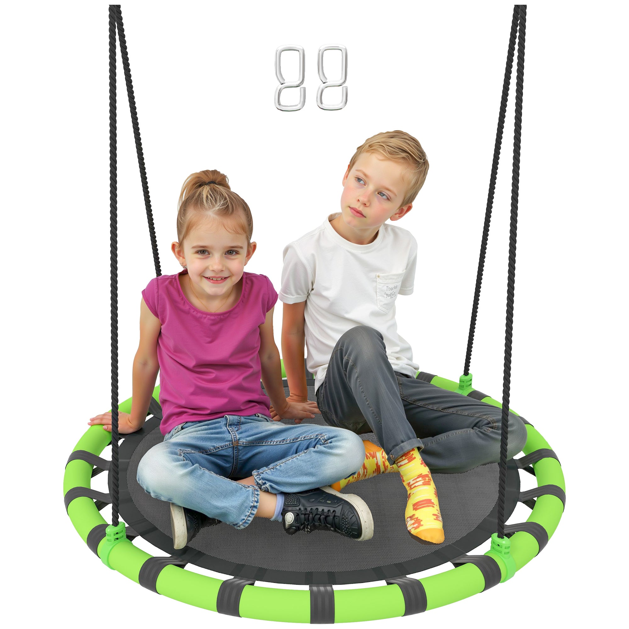 AIYAPLAY 100 cm Diameter Kid Nest Swing Seat with Height Adjustable Ropes for Outdoor Indoor, Black - North Peak Garden Furniture