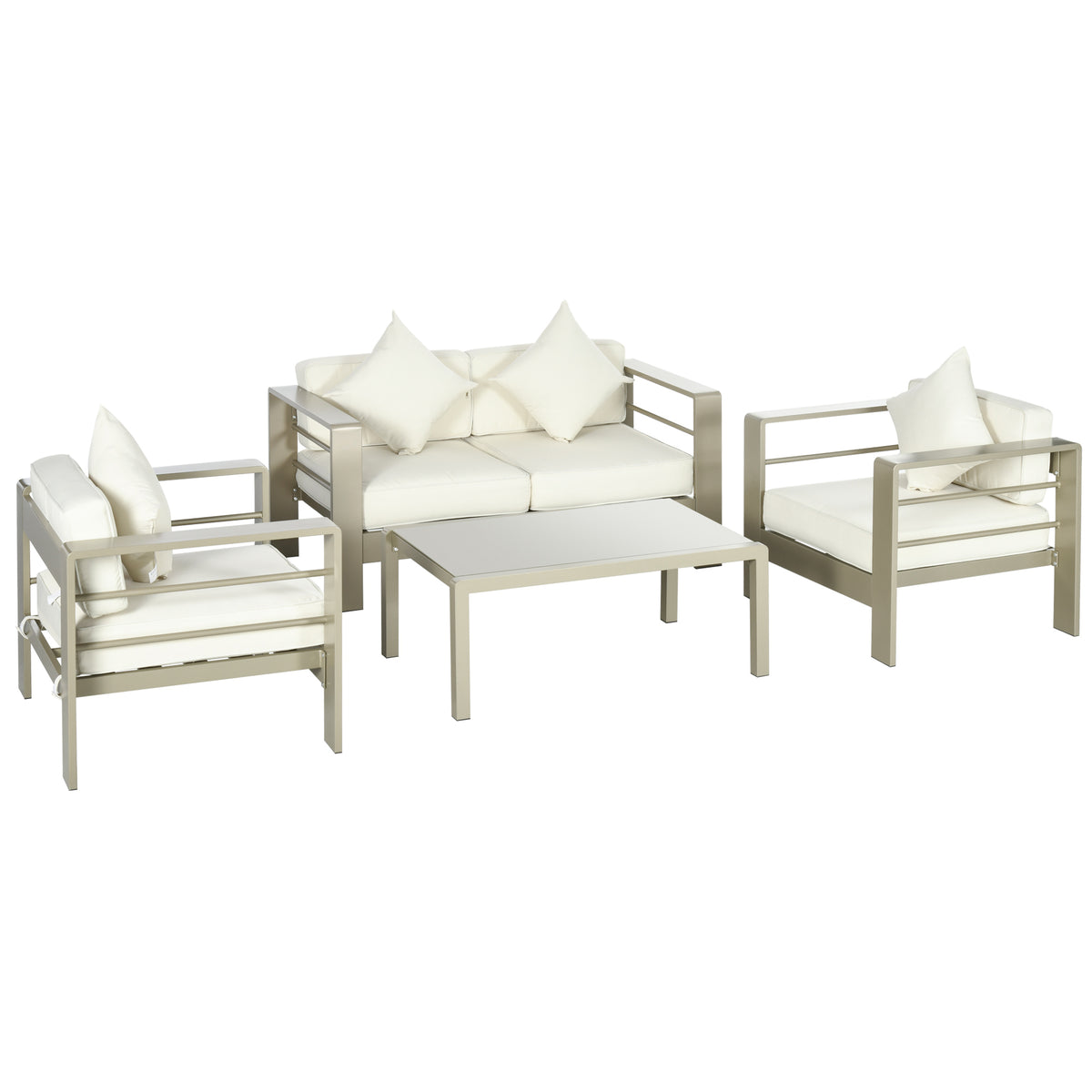 Outsunny 4 Pieces Outdoor Garden Furniture Set, Aluminium Frame Furniture w/ Thick Padded Cushiones Champagne Gold
