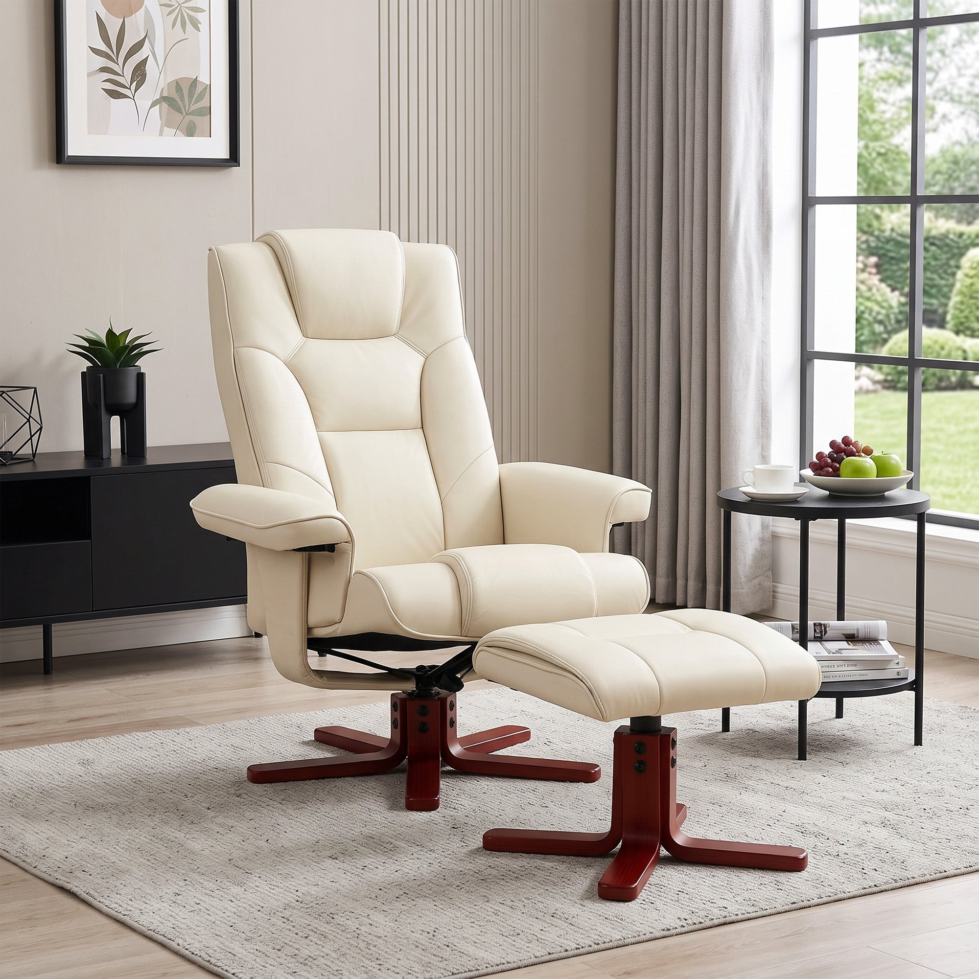HOMCOM Faux Leather Manual Recliner and Footstool Set - Cream White