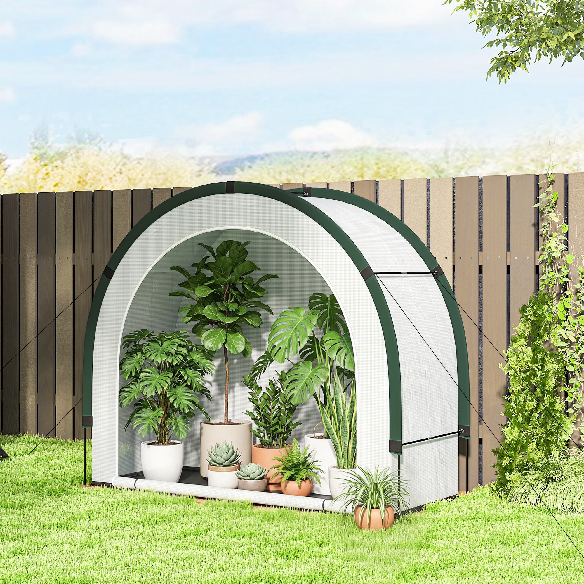 Outsunny Foldable Small Greenhouse, Portable Green House Mini Greenhouse with Zipper Door, PE Base, 200 x 80 x 164 cm, Green