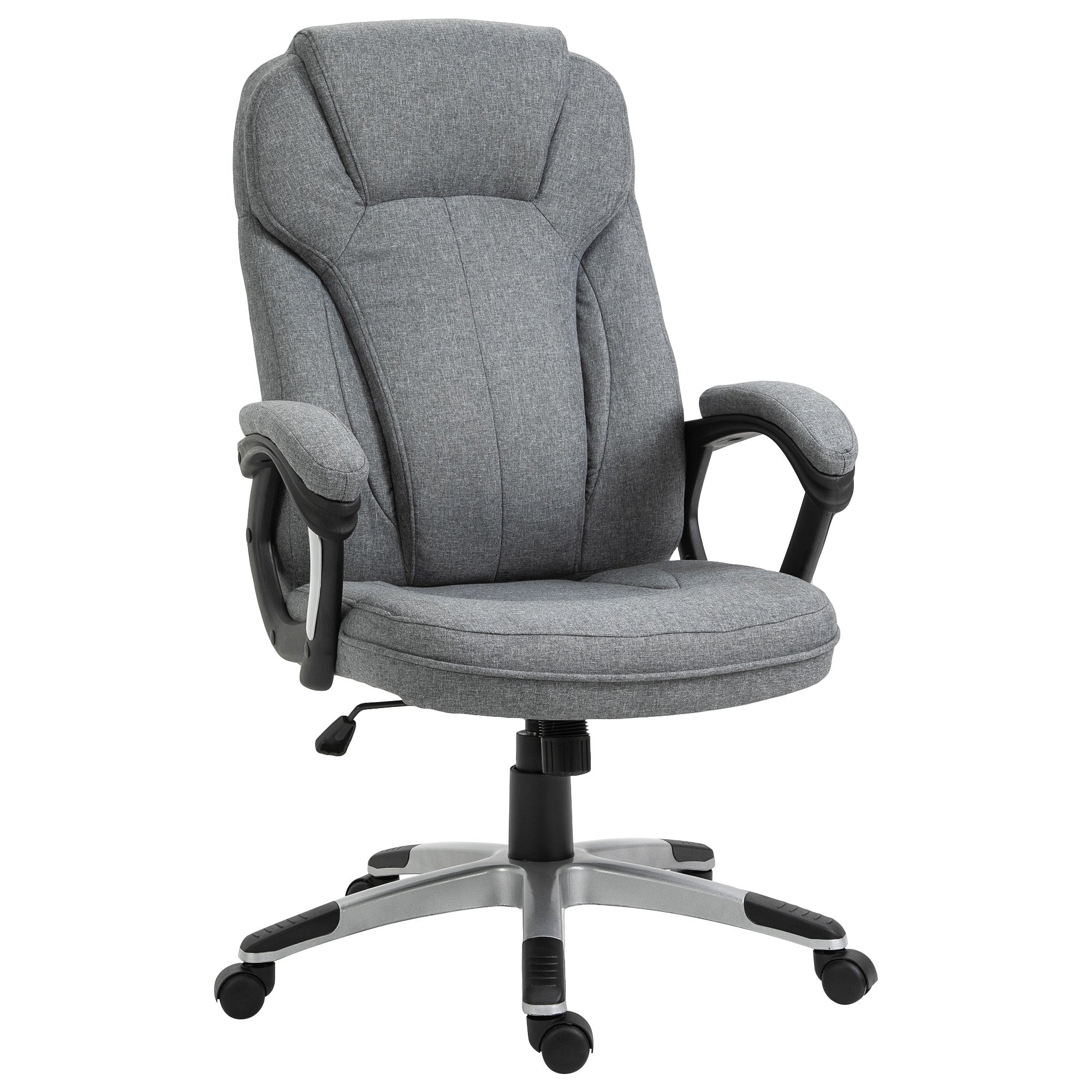 Vinsetto Office Chair, Linen Fabric Desk Chair, Height Adjustable Computer Chair with Padded Armrests, Swivel Wheels and Tilt Function, Grey - North Peak Garden Furniture