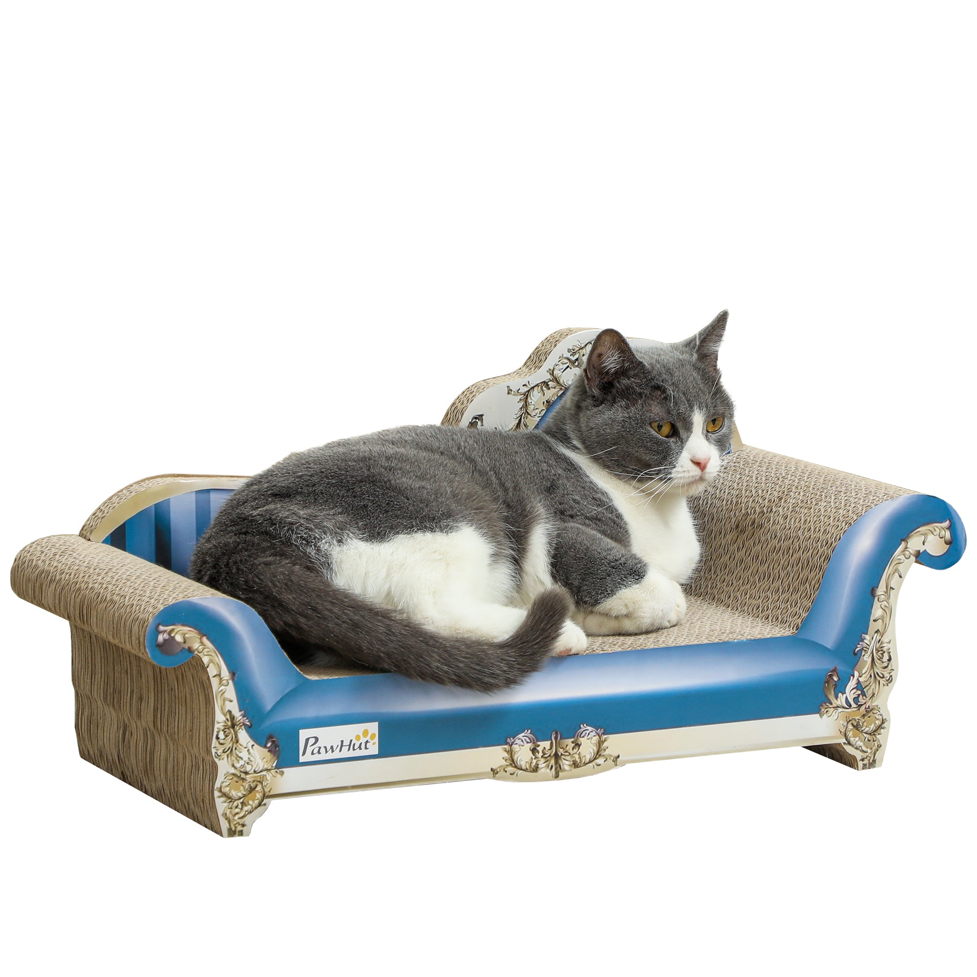 PawHut 2 in1 Cat Scratching Board with Catnip for Indoor Cats, 26.5 x 57 x 26.5cm, Blue - North Peak Garden Furniture