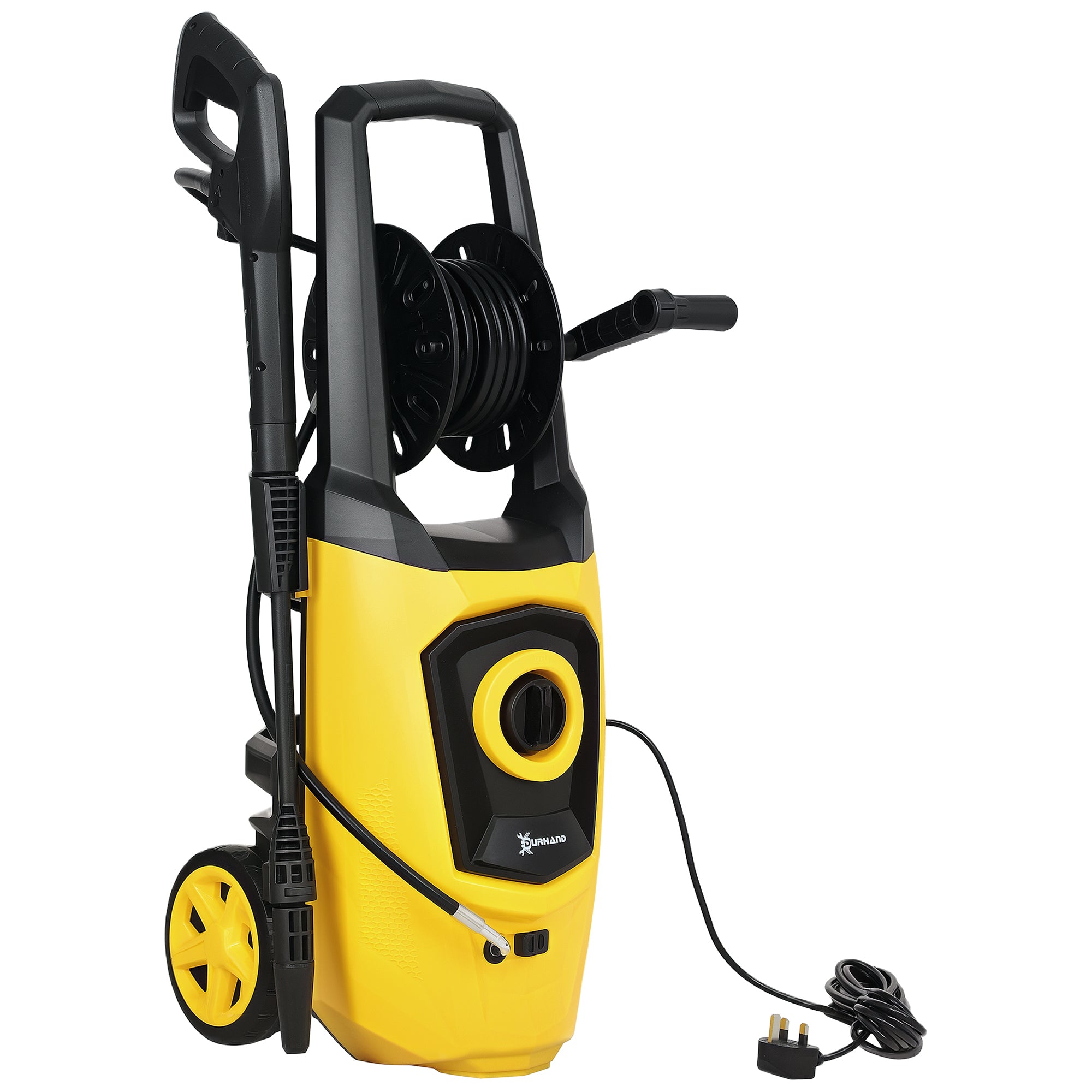 DURHAND 1800W High Pressure Washer, 150 Bar Pressure, 510 L/h Flow, High-Performance Portable Power Washer Jet Wash Cleaner with 6M Hose and Hose Reel for Garden, Car, Furniture, Yellow