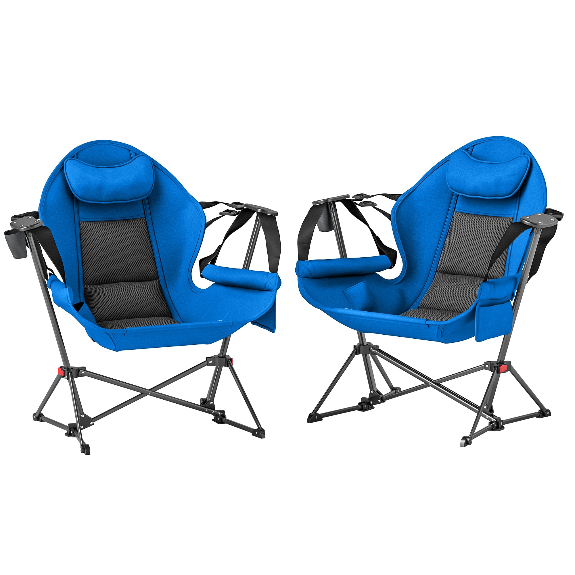 Outsunny Hammock Camping Chair Set of 2, Adjustable Back Swinging Camping Chair Portable Camp Chair with Cup Holder, Headrest, Padded Seat and Carry Bag for Travel Fishing Hiking, Blue - North Peak Garden Furniture