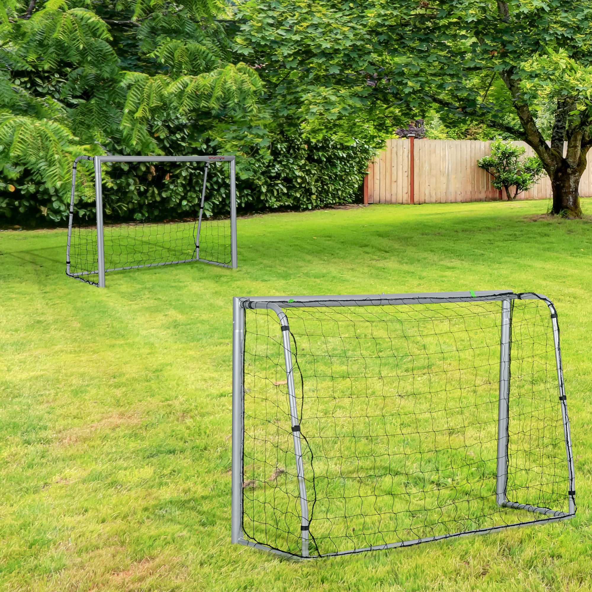 SPORTNOW 8ft x 5ft Football Goal, Set of 2 Football Net for Garden, Training Goal with Ground Stakes, Steel Frame - North Peak Garden Furniture