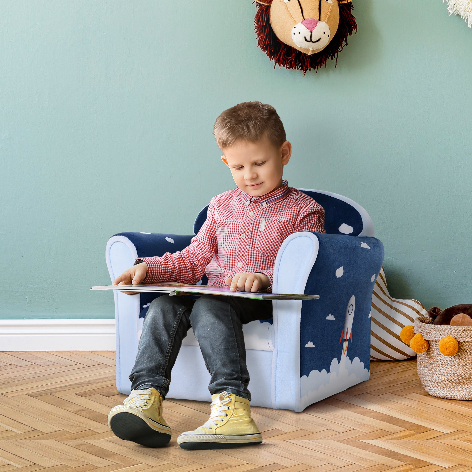 HOMCOM Children Chair Armchair Single Sofa, 50 x 39 x 44cm, for 18M+, Blue - North Peak Garden Furniture