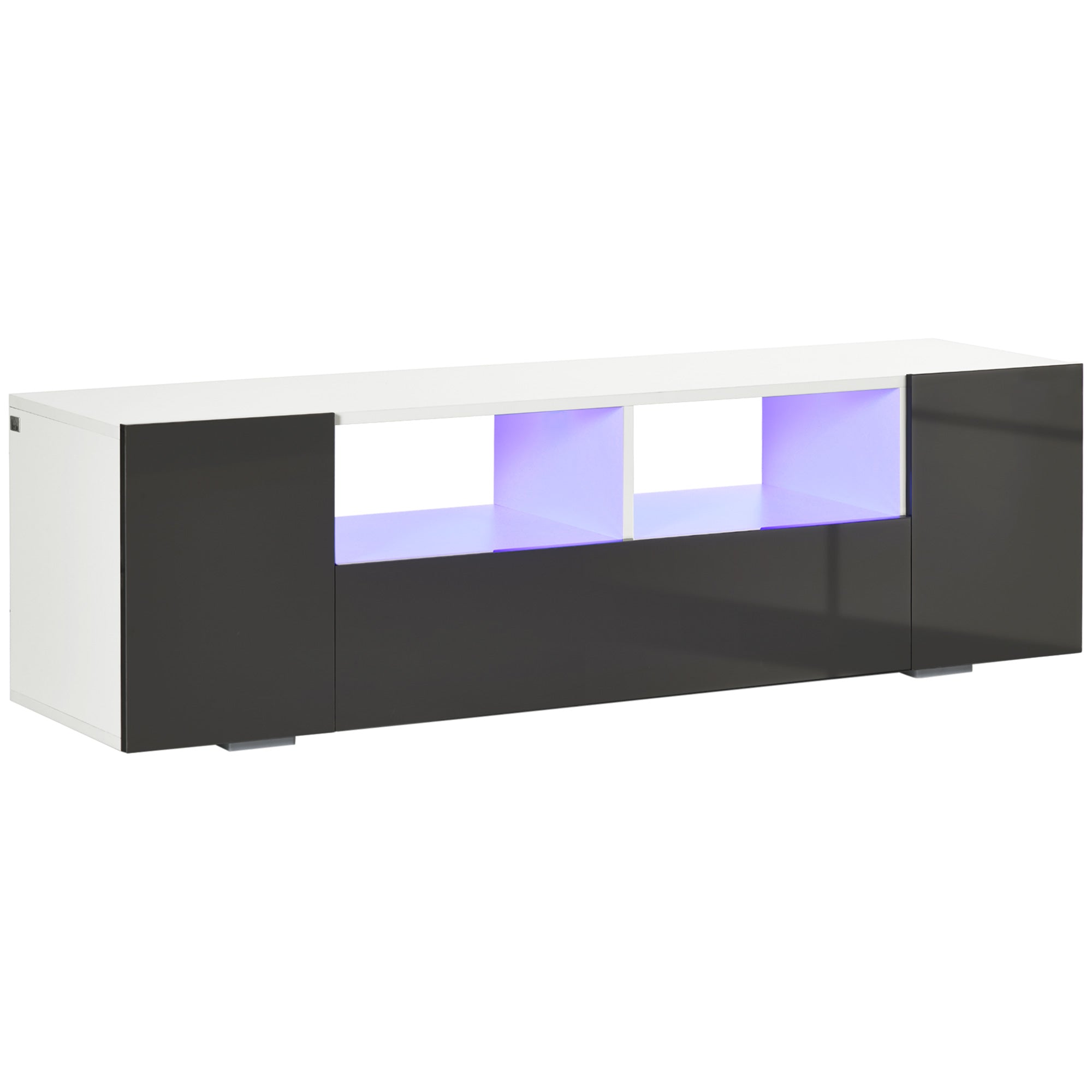 HOMCOM 16 LED Light TV Stand, with Storage - High Gloss Grey - North Peak Garden Furniture