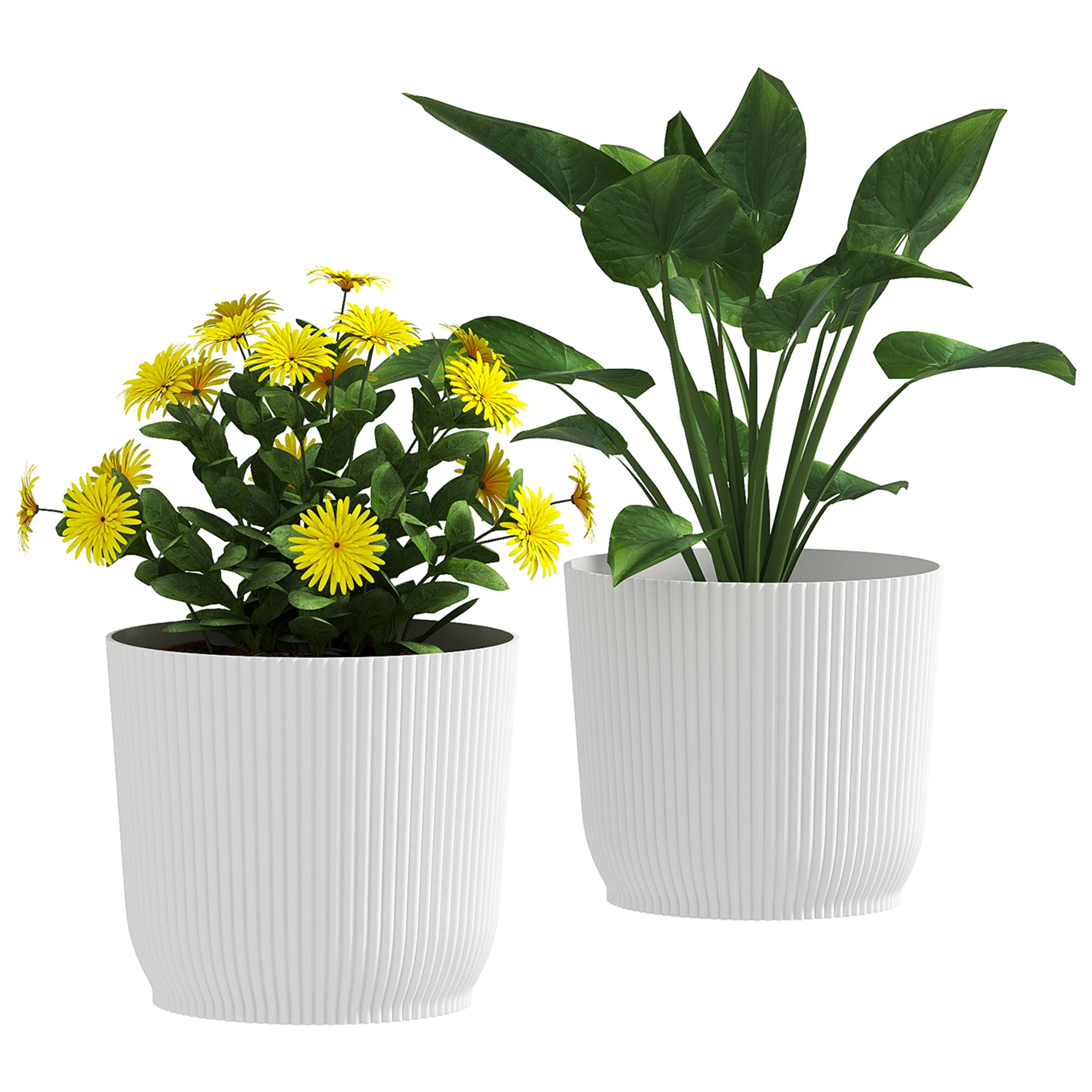 Outsunny Set of Two Ф22cm Planters - White - North Peak Garden Furniture