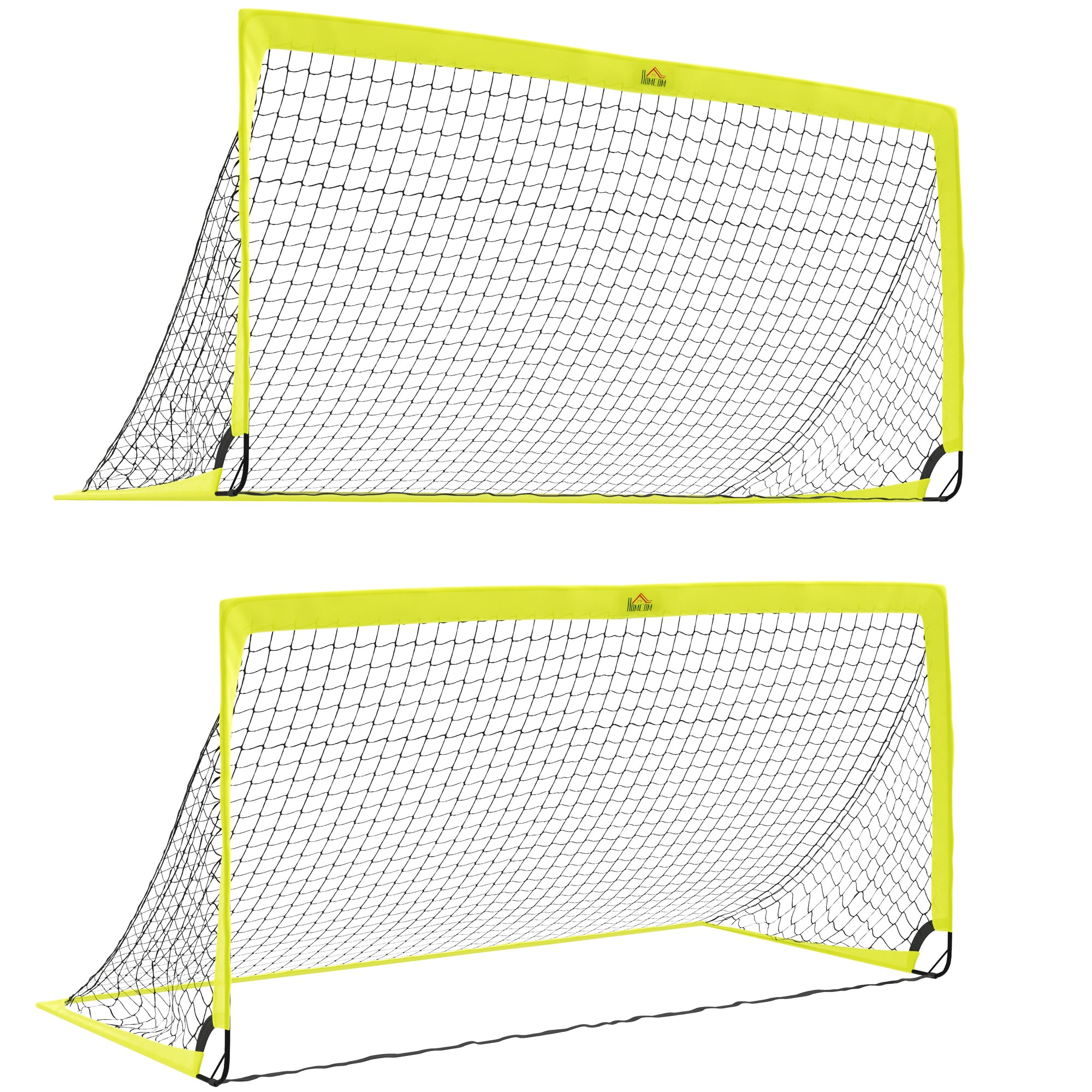 HOMCOM Set of 2 Football Goal Net 6 x 3 ft Foldable Outdoor Sport Training Teens Adults Football with Carrying Bag Yellow - North Peak Garden Furniture