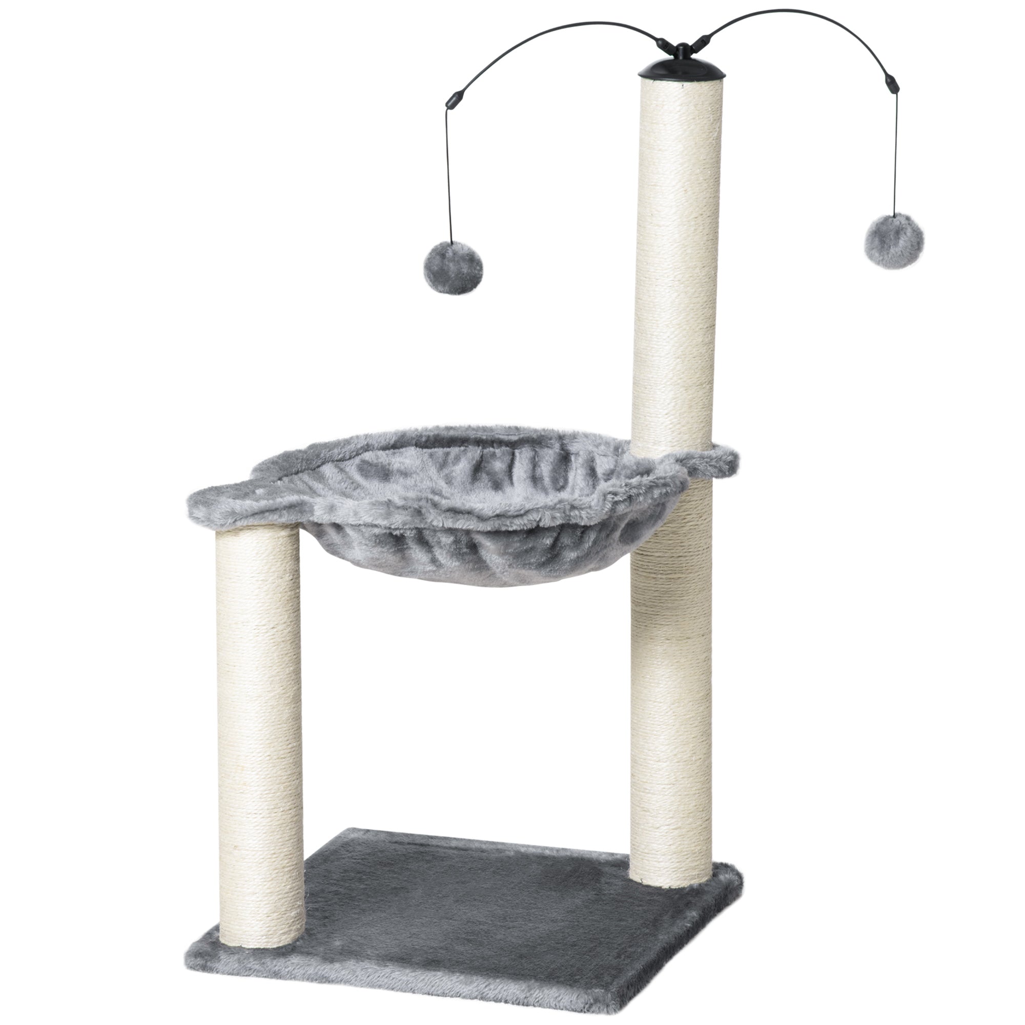PawHut 83cm Cat Tree Tower for Indoor Cats w/ Sisal Scratching Post Hammock Hanging Toy Activity Centre - Grey - North Peak Garden Furniture