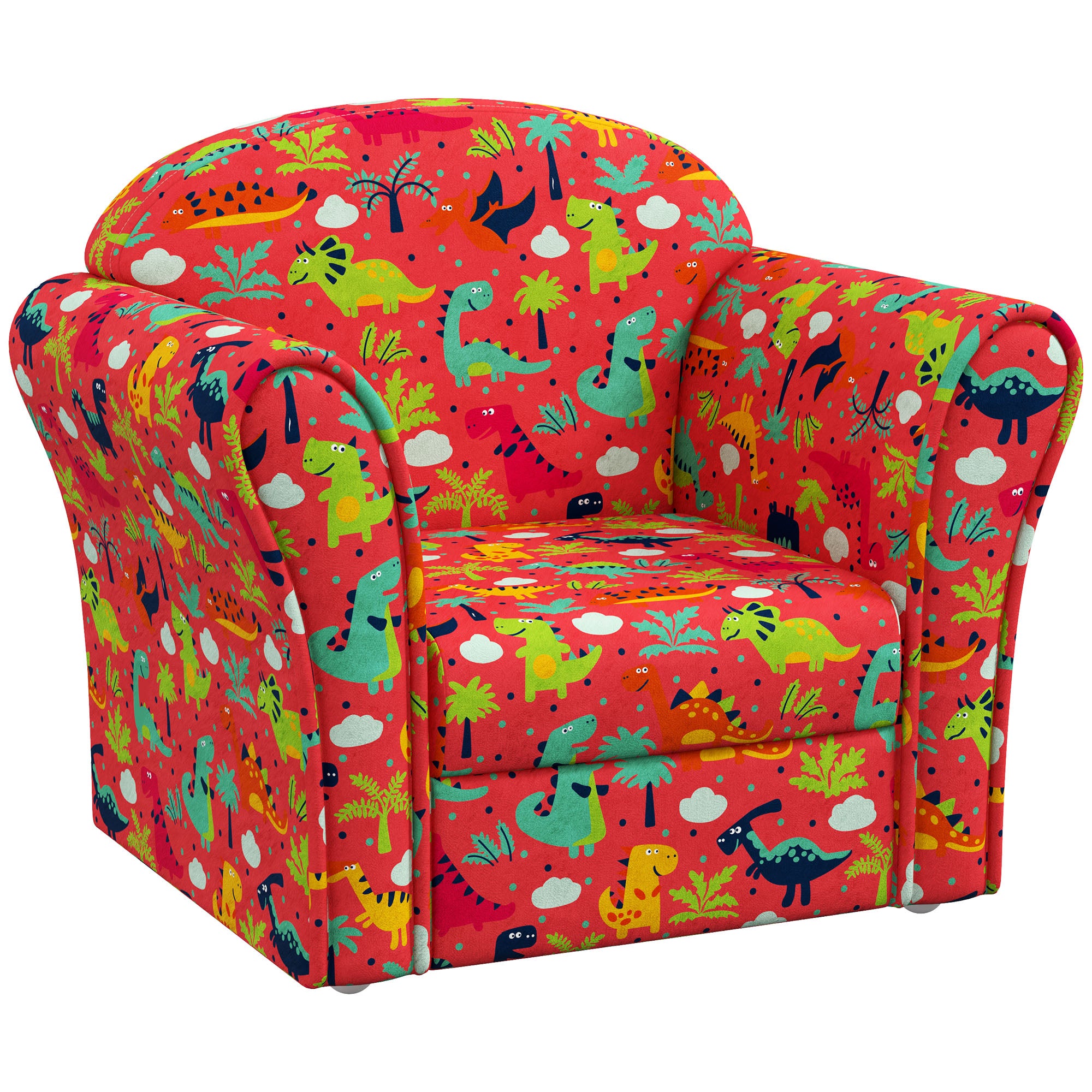 AIYAPLAY Kids Armchair with Dinosaur Design, Wooden Frame, for Bedroom, Playroom, Kids Room, Red - North Peak Garden Furniture