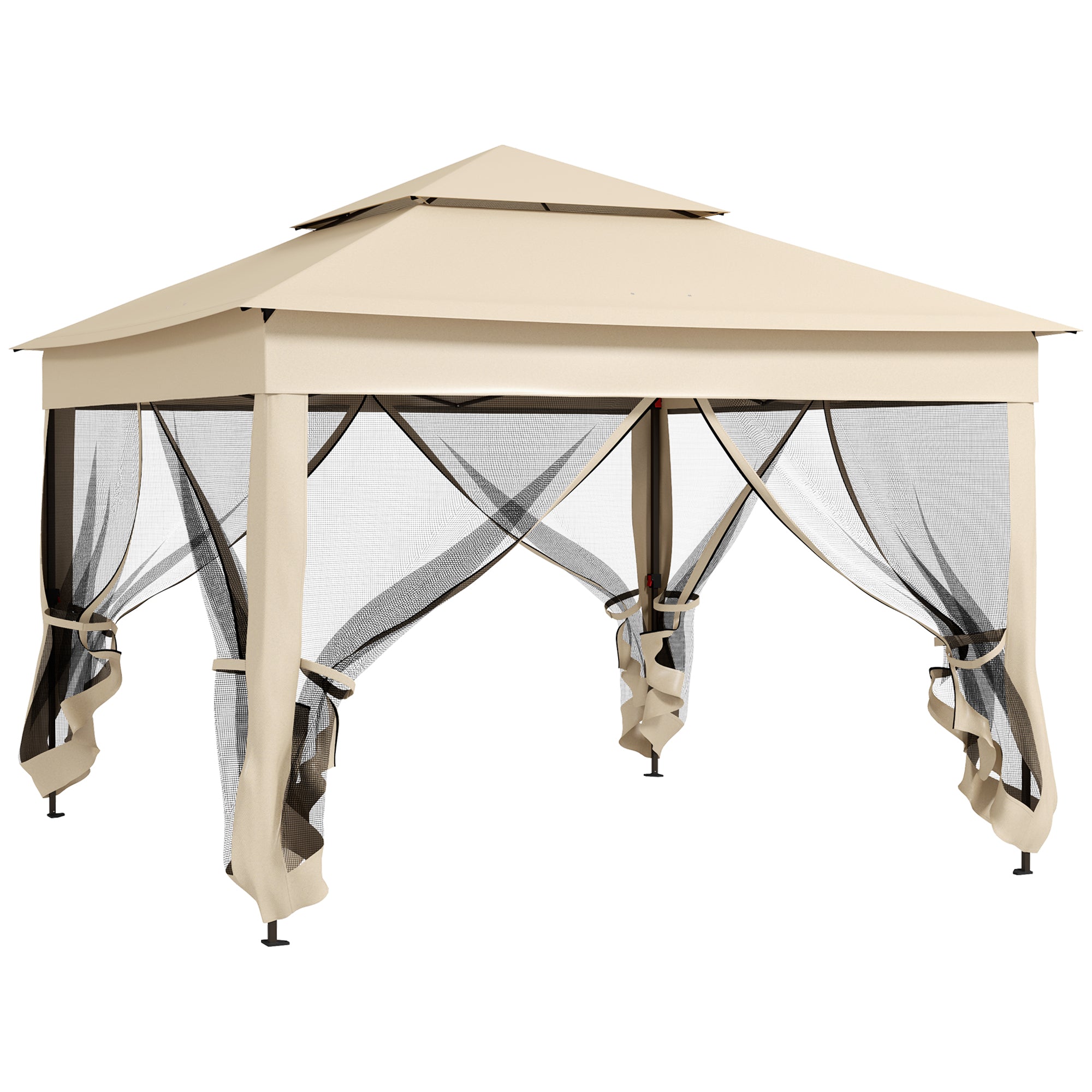 Outsunny 3 x 3(m) Pop Up Gazebo, Double-roof Garden Tent with Netting and Carry Bag, Party Event Shelter for Outdoor Patio, Cream White - North Peak Garden Furniture