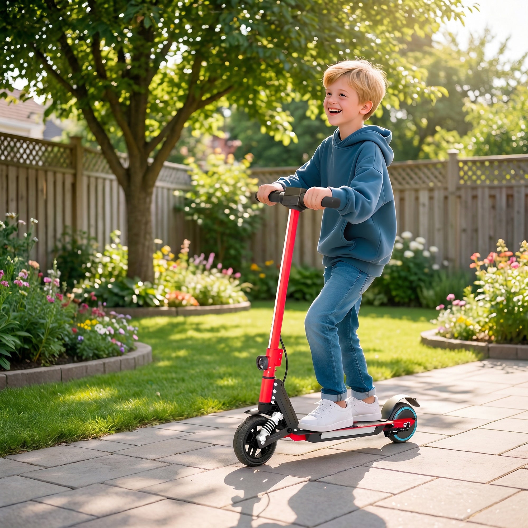 SPORTNOW Folding Electric Scooter for Kids Age 6-14 with Dual Brakes, Front Suspension, LED Colourful Lights and Display, 6.8kg Lightweight Aluminium E Scooter, Up to 14 KM/H & 6 KM, Red