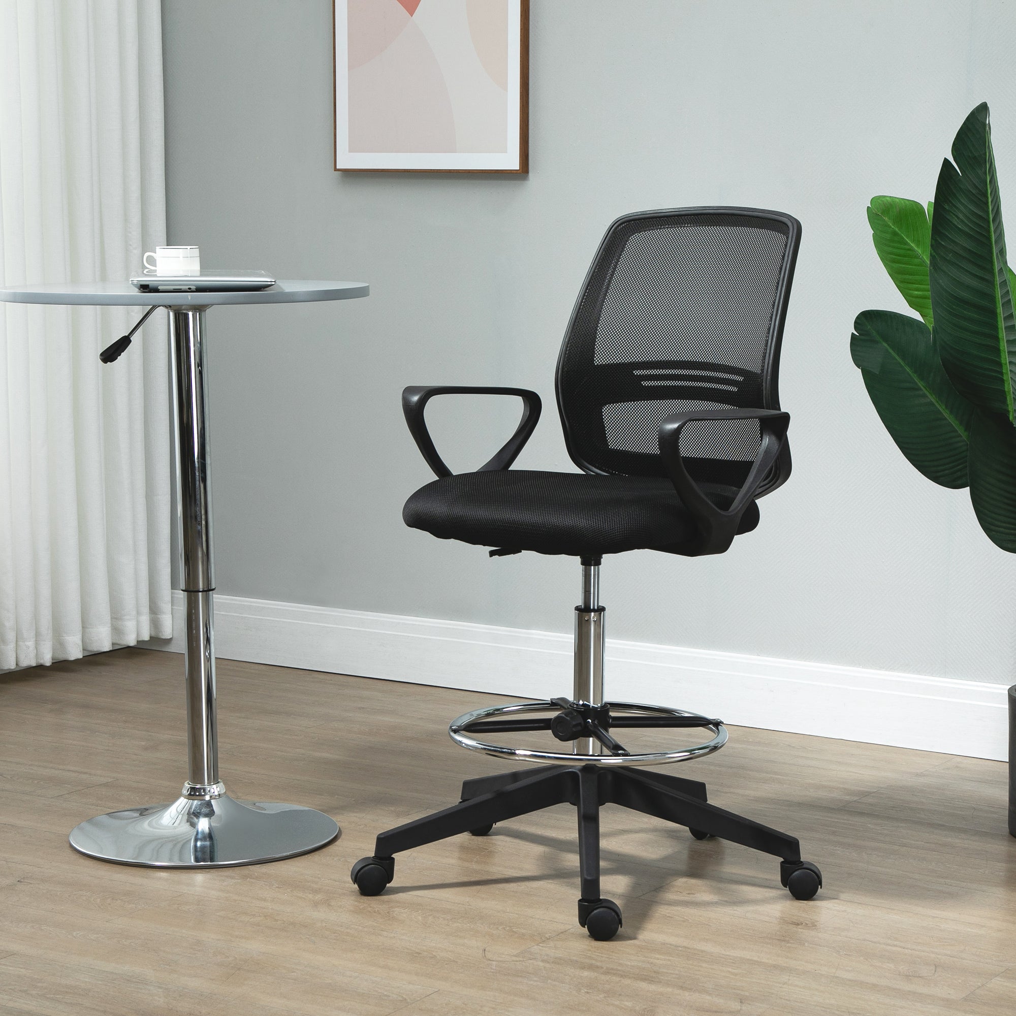 Vinsetto Ergonomic Mesh Back Drafting Chair, Tall Office Chair, Draughtsman Chair with Adjustable Height and Footrest 360° Swivel, Black