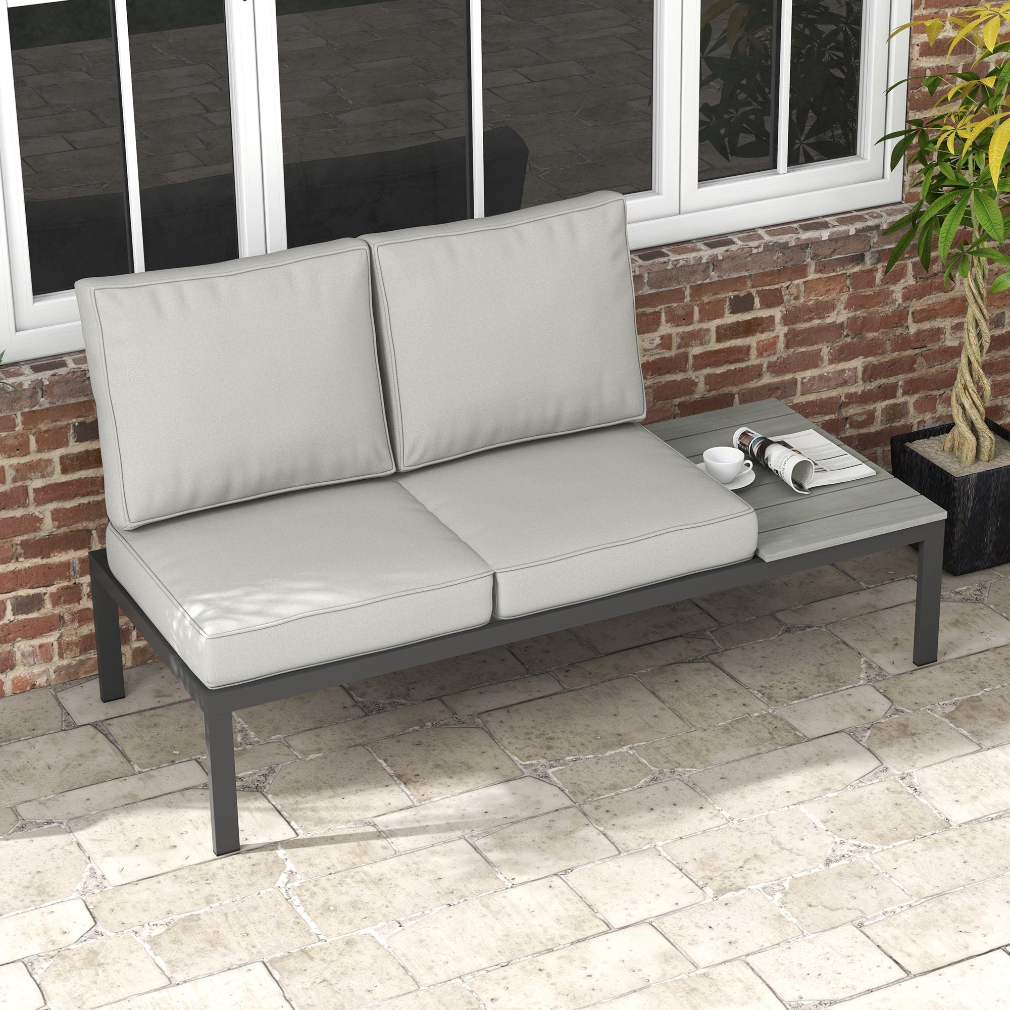 Outsunny 2 Seater Back and Seat Cushion Pillows Replacement, Patio Chair Cushions Set for Indoor Outdoor, Light Grey - North Peak Garden Furniture