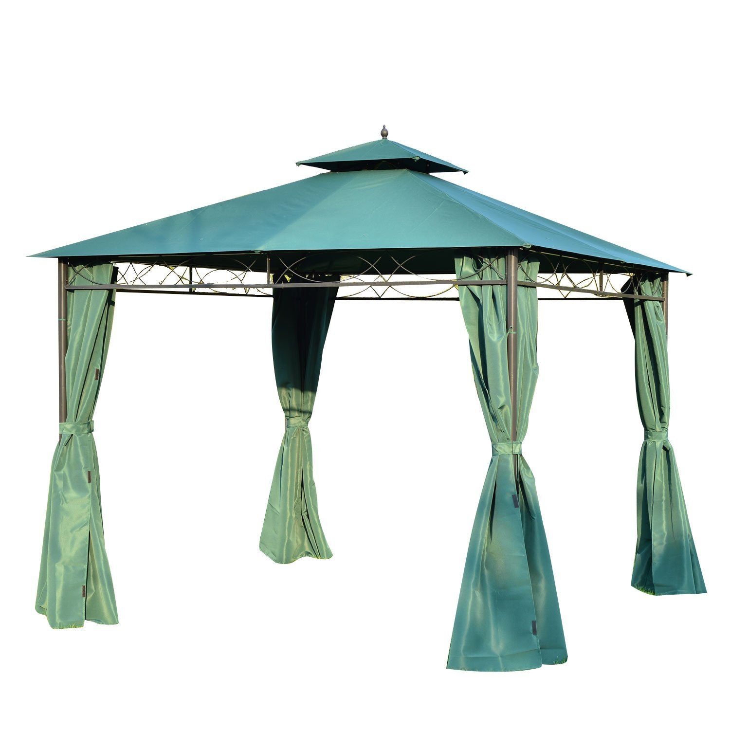 Outsunny 3(m) x 3(m) Metal Garden Gazebo Marquee Party Tent Patio Canopy Pavilion + Sidewalls - Green - North Peak Garden Furniture