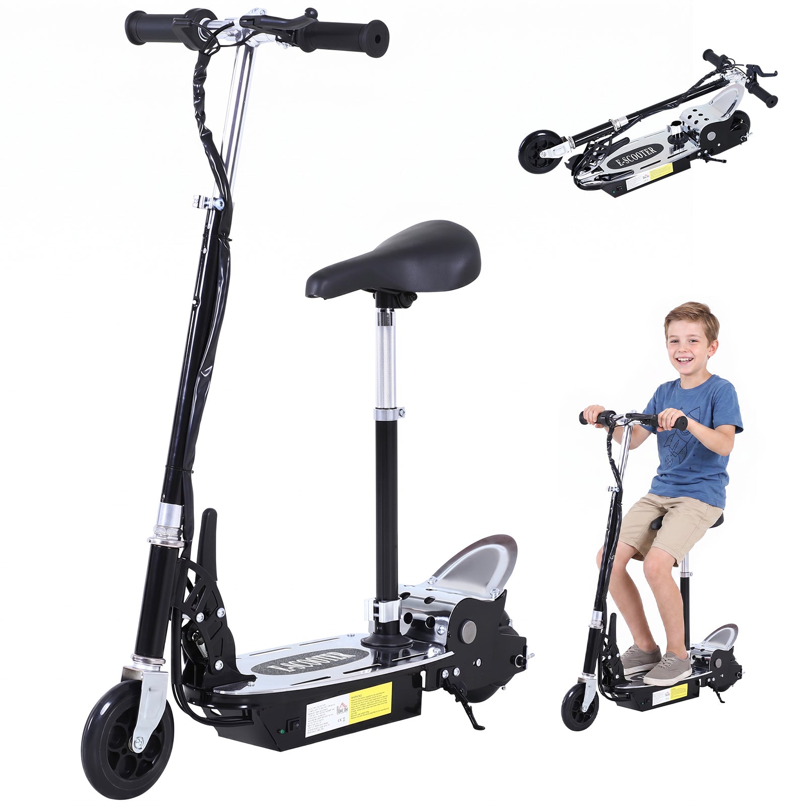 HOMCOM 120W Foldable Powered Scooters with 24V Rechargeable Battery, Adjustable Ride on Toy (Black)