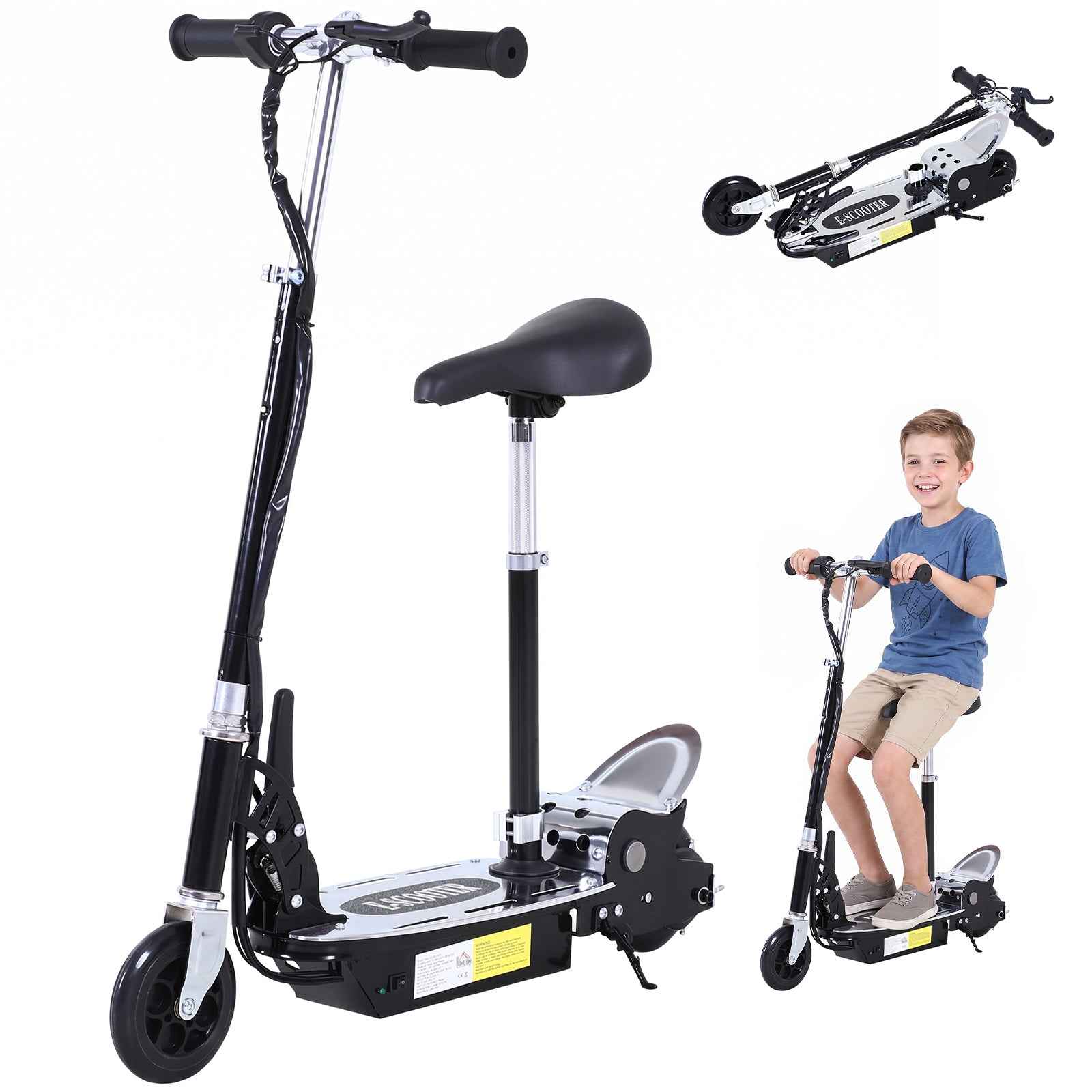 HOMCOM 120W Foldable Powered Scooters with 24V Rechargeable Battery, Adjustable Ride on Toy (Black)