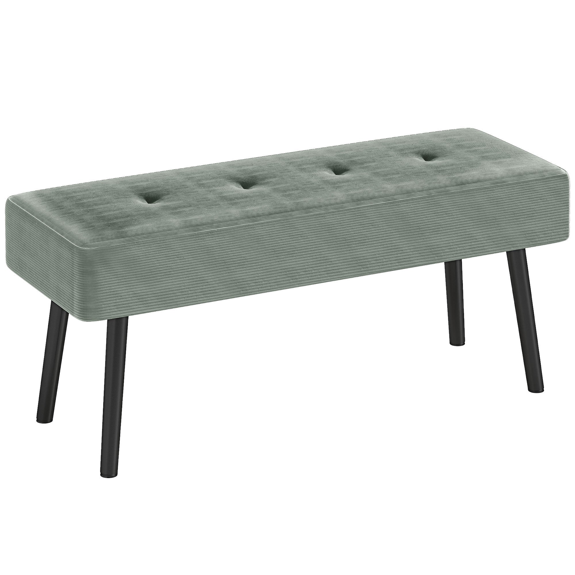 HOMCOM End of Bed Bench, Corduroy Bedroom Bench with Thick Padding and Steel Legs, Tufted Window Seat for Entryway, Living Room, Green - North Peak Garden Furniture