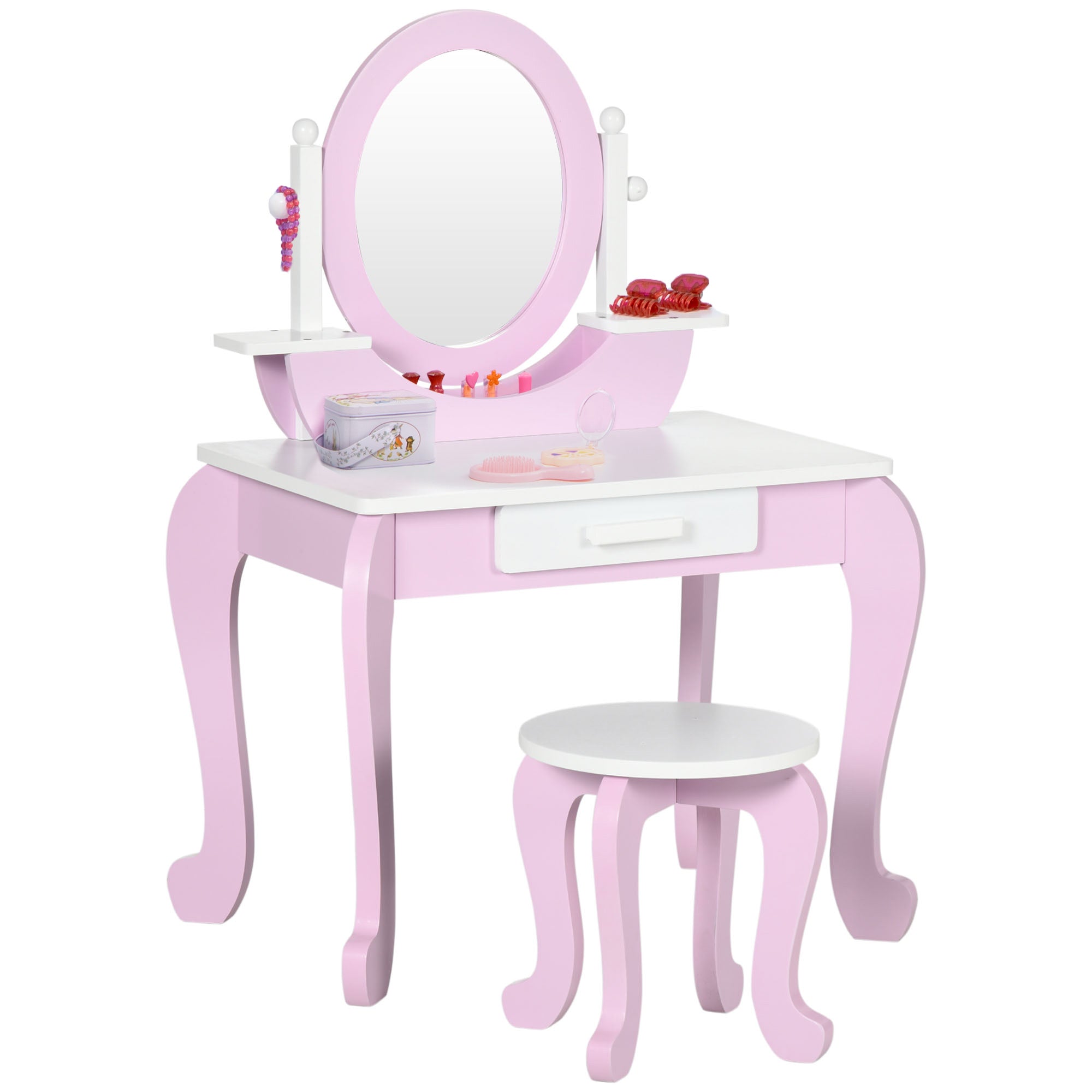 ZONEKIZ Kids Dressing Table Set, with Mirror, Stool, for Ages 3-6 Years - Pink - North Peak Garden Furniture