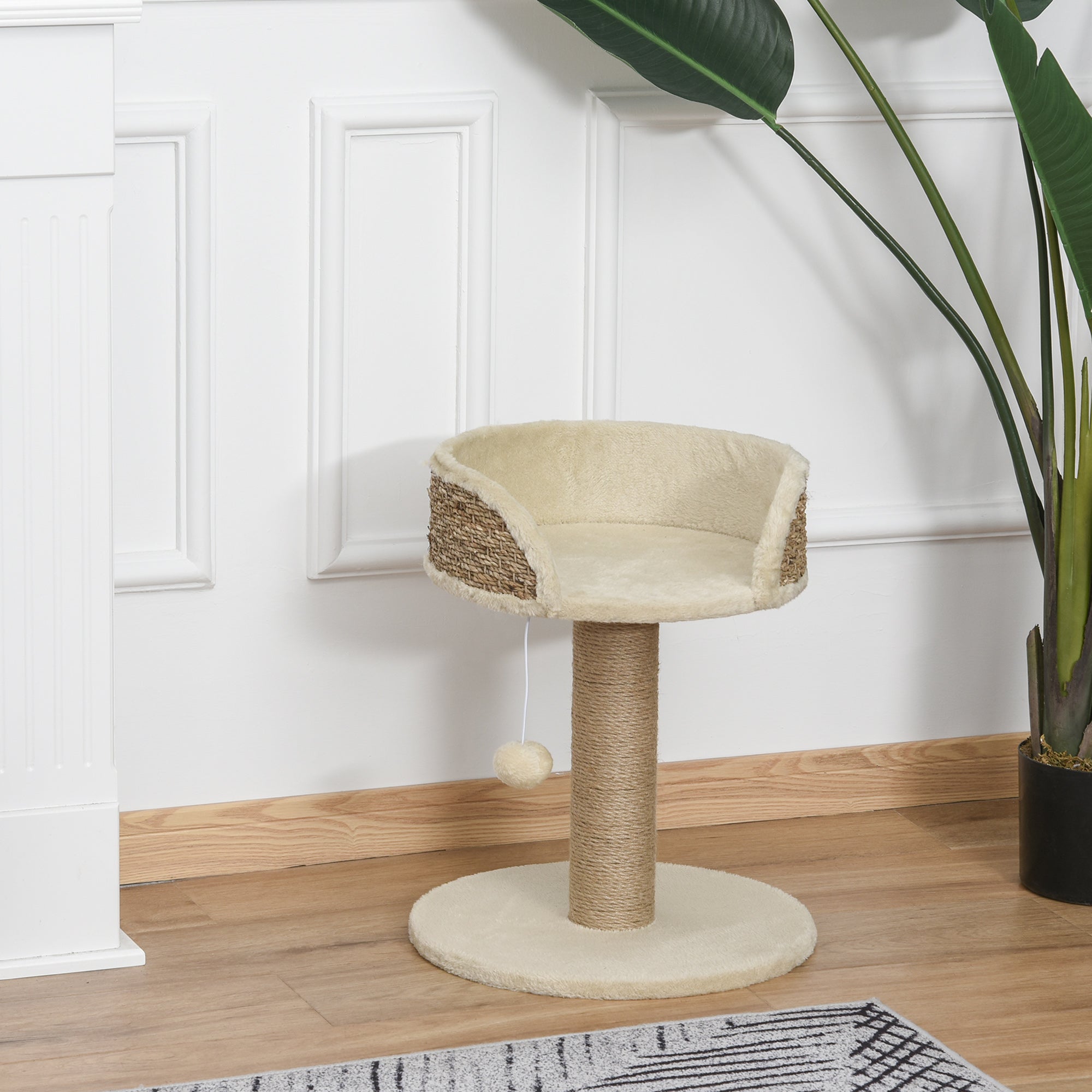 PawHut Cat Tree Cat Scratching Post for Indoor Cats Kitten Play Tower Activity Centre Climbing Stand with Dangling Ball Beige - North Peak Garden Furniture
