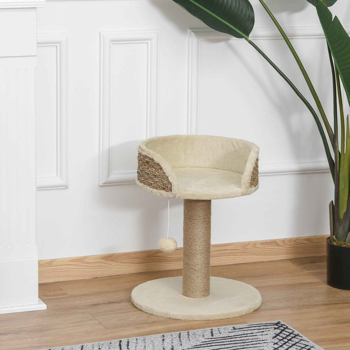 PawHut Cat Tree Cat Scratching Post for Indoor Cats Kitten Play Tower Activity Centre Climbing Stand with Dangling Ball Beige