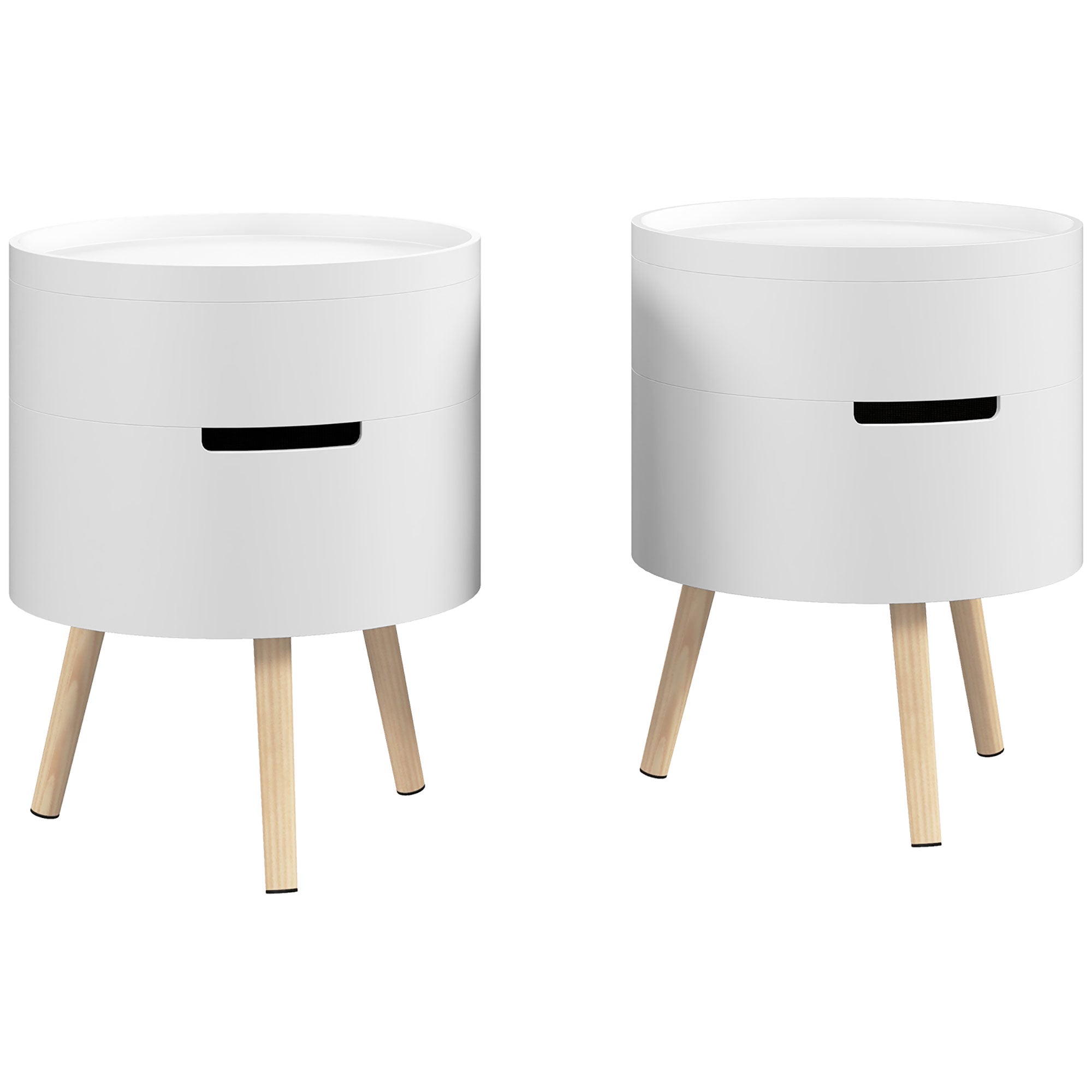 HOMCOM 3-Tier Coffee Table, Round End Table with 2 Hidden Compartments and Detachable Tray, Side Table with Storage for Living Room, Set of 2, White - North Peak Garden Furniture