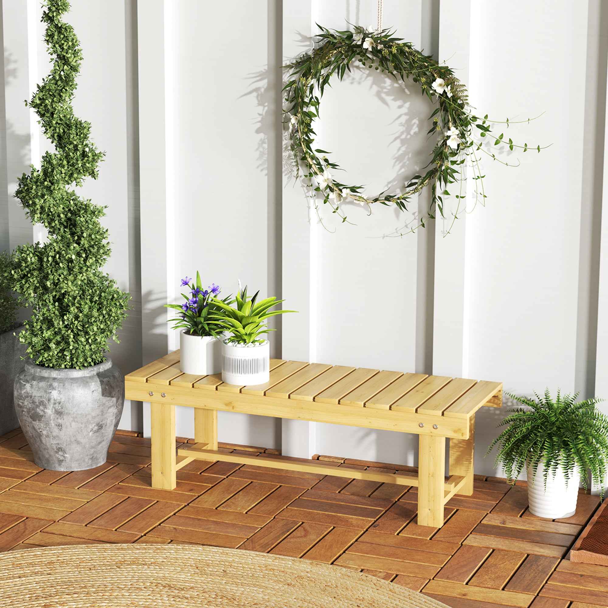 Outsunny 1 Piece 2-seater Outdoor Indoor Garden Wooden Bench Fir Patio Loveseat, 110L x 38W x 35Hcm, Natural