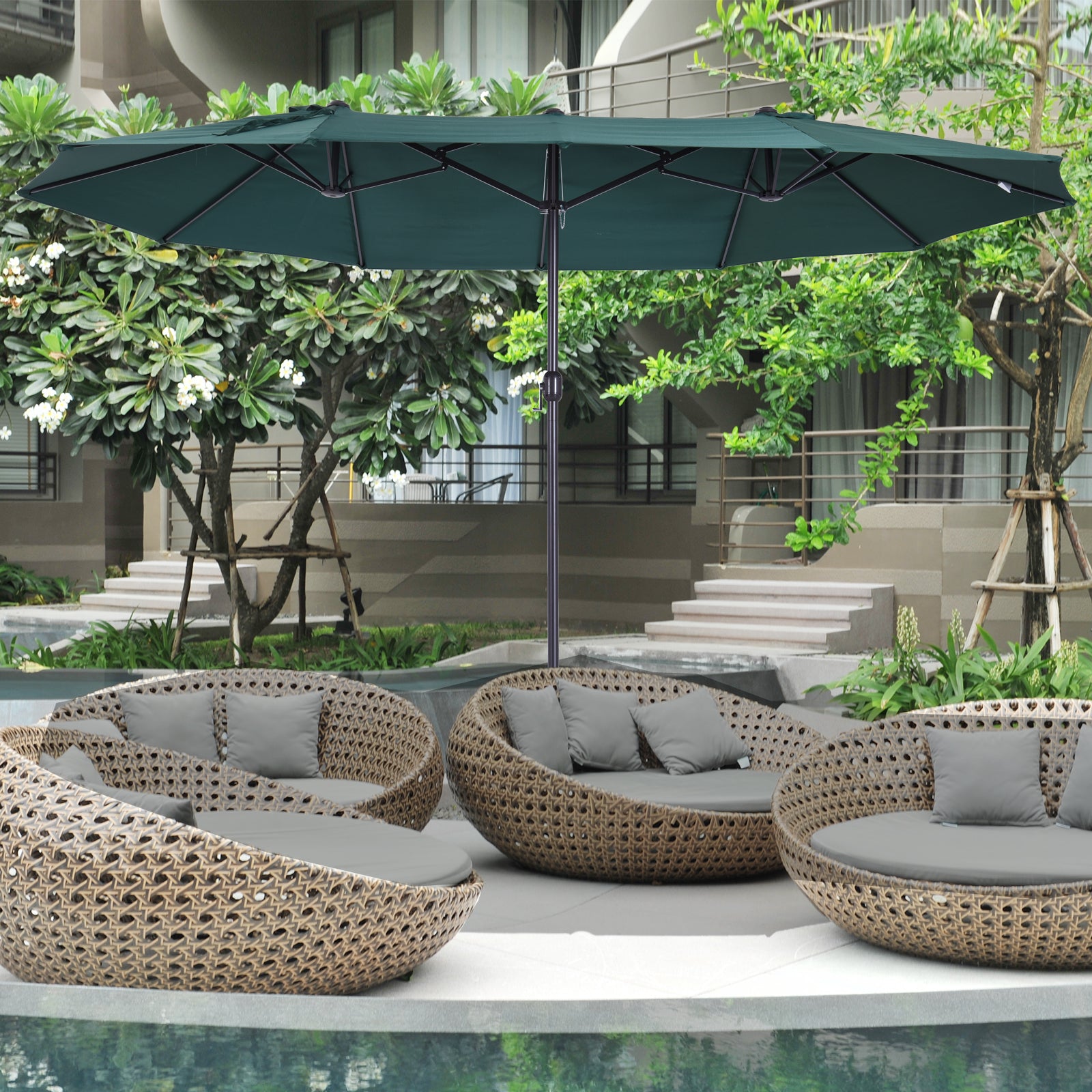 Outsunny 4.6m Garden Parasol Double-Sided Sun Umbrella Patio Market Shelter Canopy Shade Outdoor Green - North Peak Garden Furniture