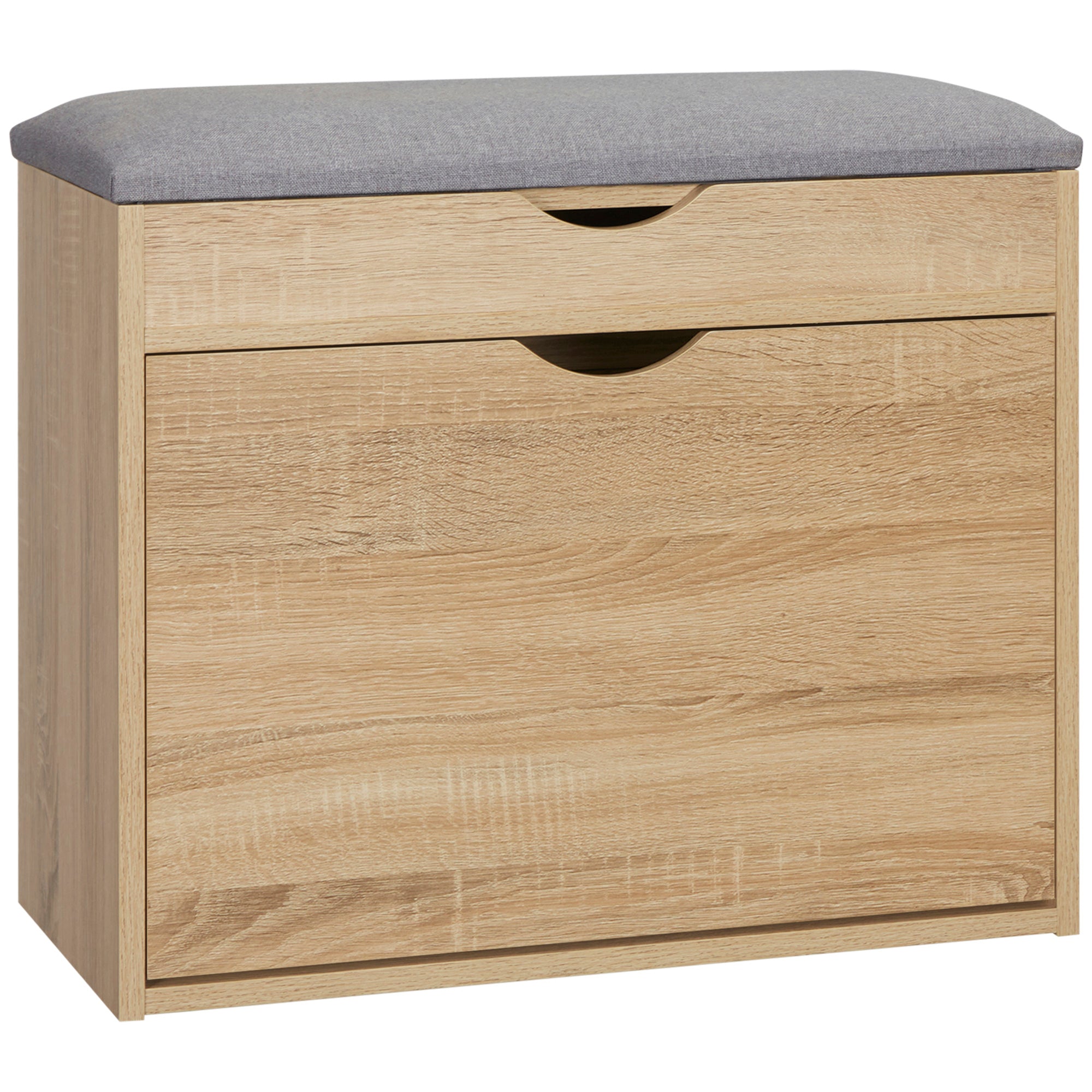 HOMCOM Shoe Bench with Cushion for 4 Pair of Shoes, Storage Bench with Padded Seat, Flip-up Cabinet and Hidden Space for Entryway, Natural - North Peak Garden Furniture