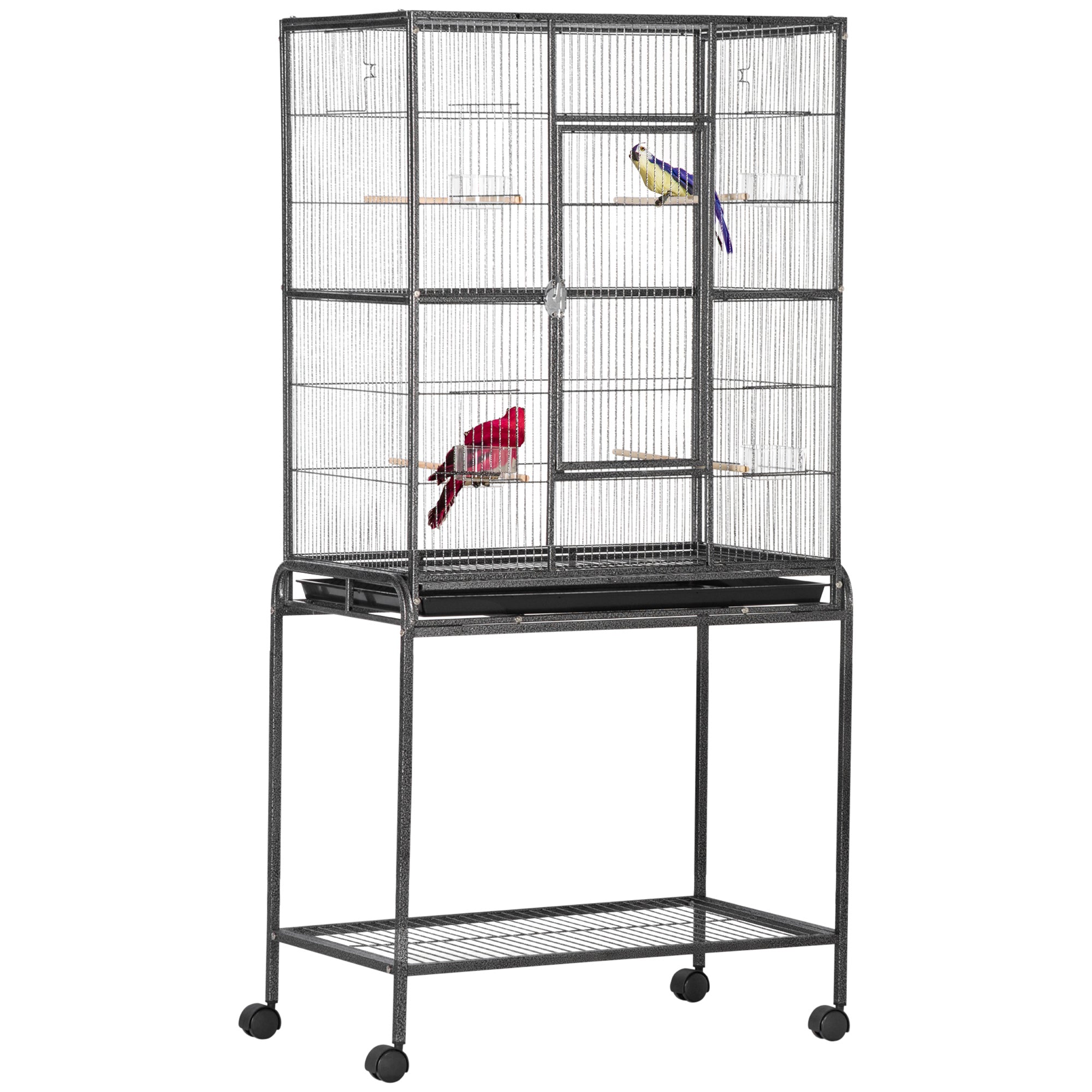 PawHut Large Bird Cage Budgie Cage with Stand, Storage Shelf, Wood Perch for Parrot Canary Parakeet Cockatiels, 81 x 48 x 162.5 cm - North Peak Garden Furniture
