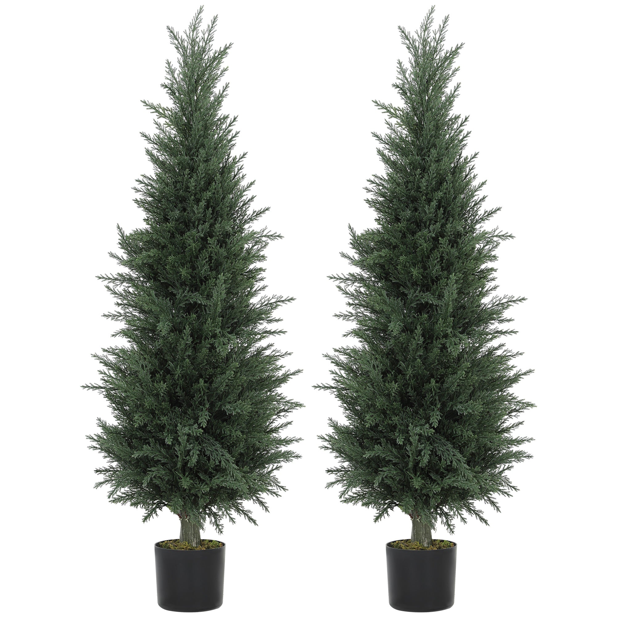 HOMCOM Set of 2 Decorative Artificial Plant, 120 cm Cypress Tree with 638 Leaves in Pot, UV-Resistant Plastic Fake Tree for Indoor Outdoor Home Office - North Peak Garden Furniture