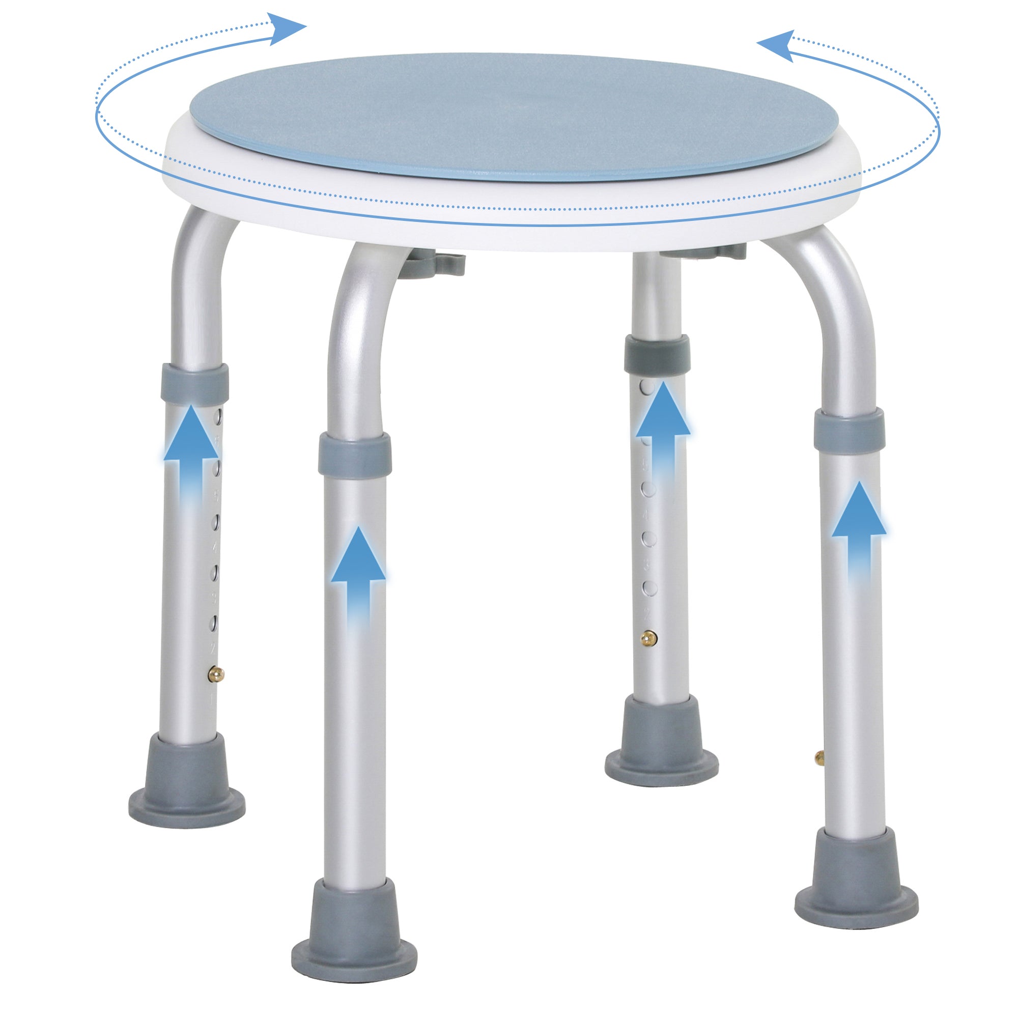 HOMCOM 360° Swivel Shower Chair, Height Adjustable Aluminium Shower Stool with Non-Slip Feet for Disabled, Elderly, Blue