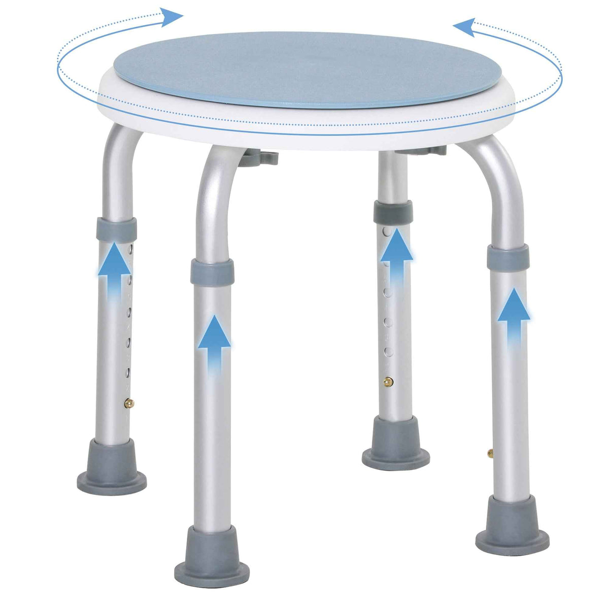 HOMCOM 360° Swivel Shower Chair, Height Adjustable Aluminium Shower Stool with Non-Slip Feet for Disabled, Elderly, Blue
