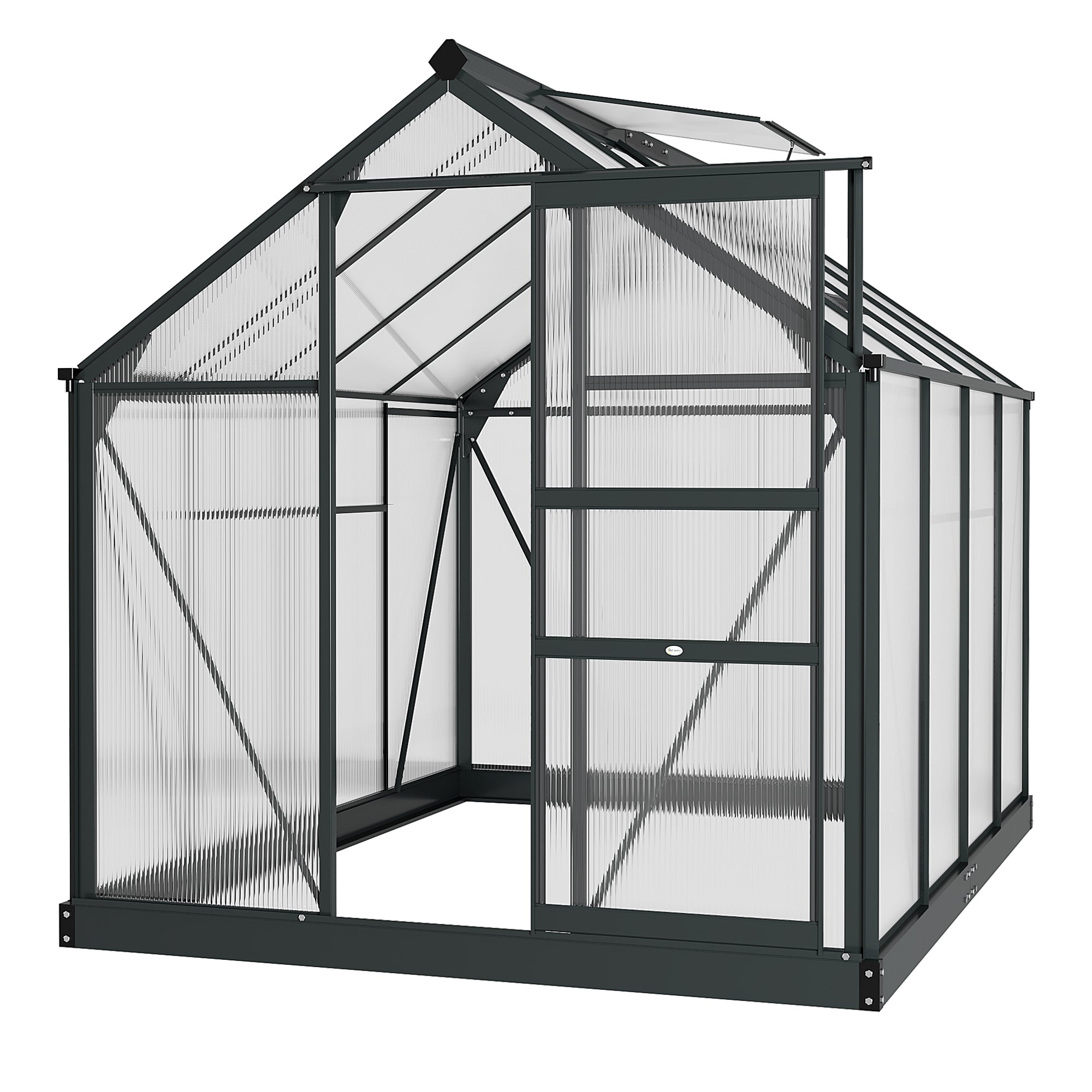 Outsunny 6 x 8ft Polycarbonate Greenhouse, Large Walk-In Green House with Slide Door and Window, Garden Plants Grow House with Aluminium Frame and Foundation, Grey - North Peak Garden Furniture