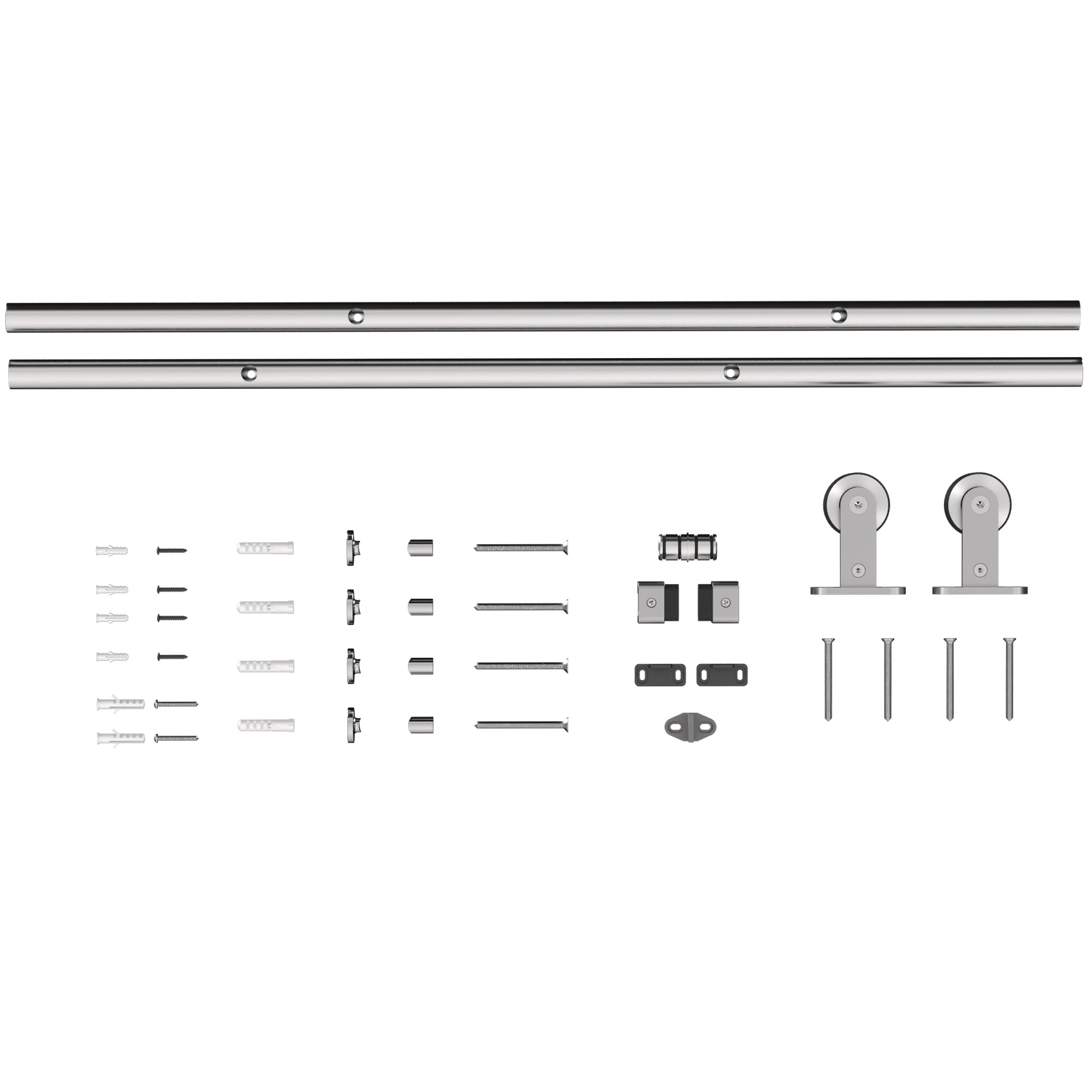 HOMCOM Sliding Door Hardware Kit Smooth Quiet 304 Stainless Steel for 200cm Track Sliver Tone