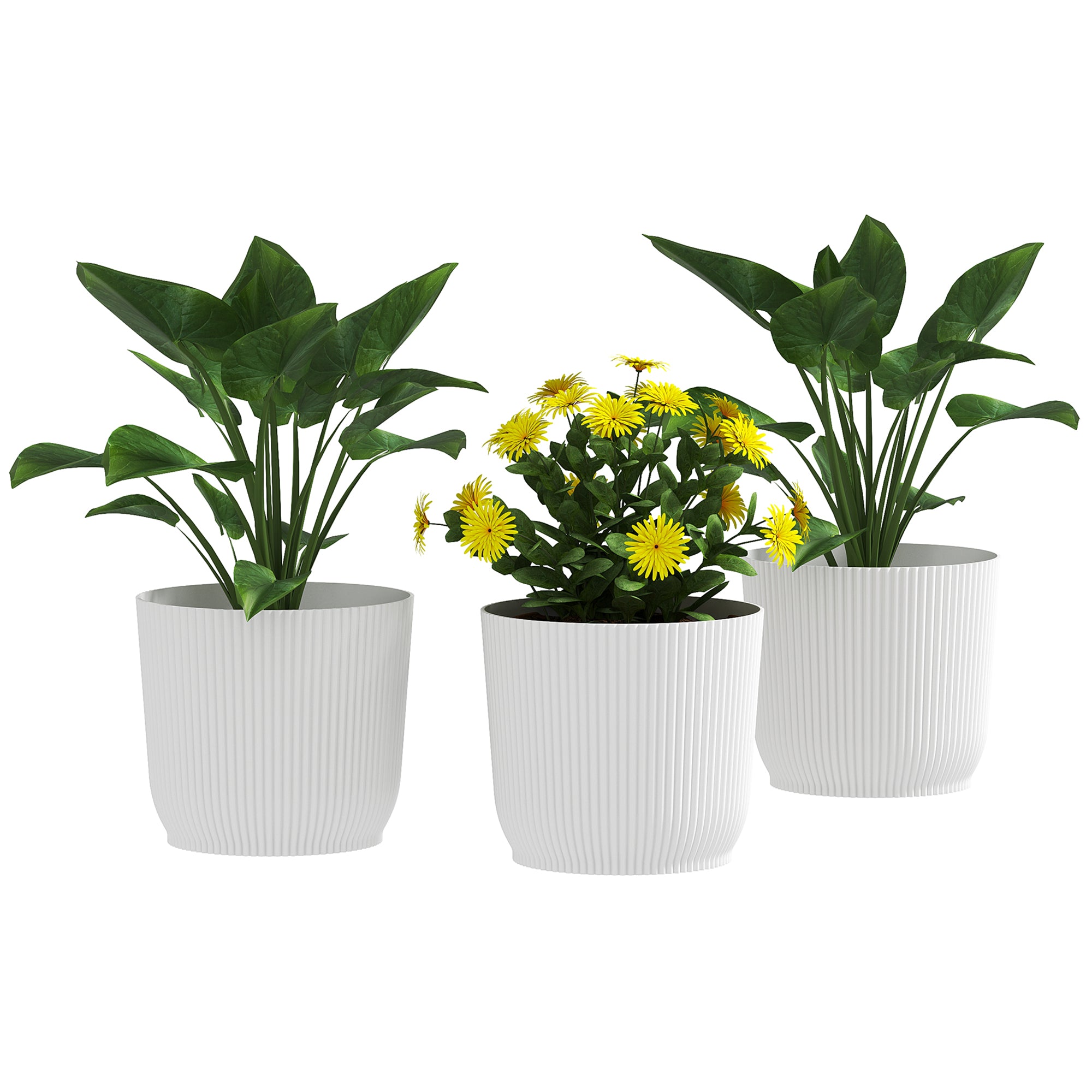 Outsunny Set of Three Ф22cm Planters - White - North Peak Garden Furniture
