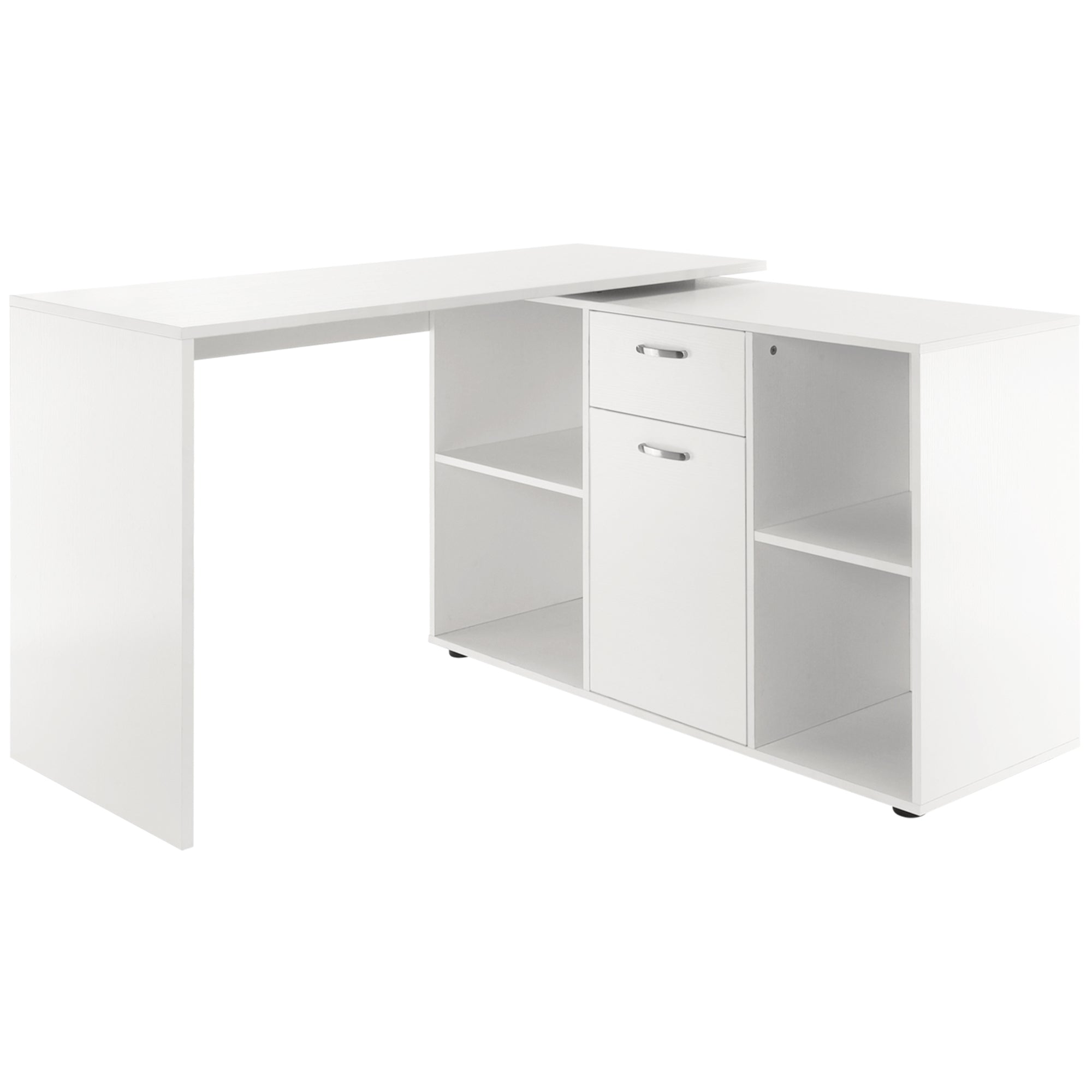 HOMCOM L-Shaped Computer Desk with Storage Compartments, Drawer and Cabinet, Laptop PC Corner Table, Home Office Workstation, 120 x 115 x 76cm, White - North Peak Garden Furniture