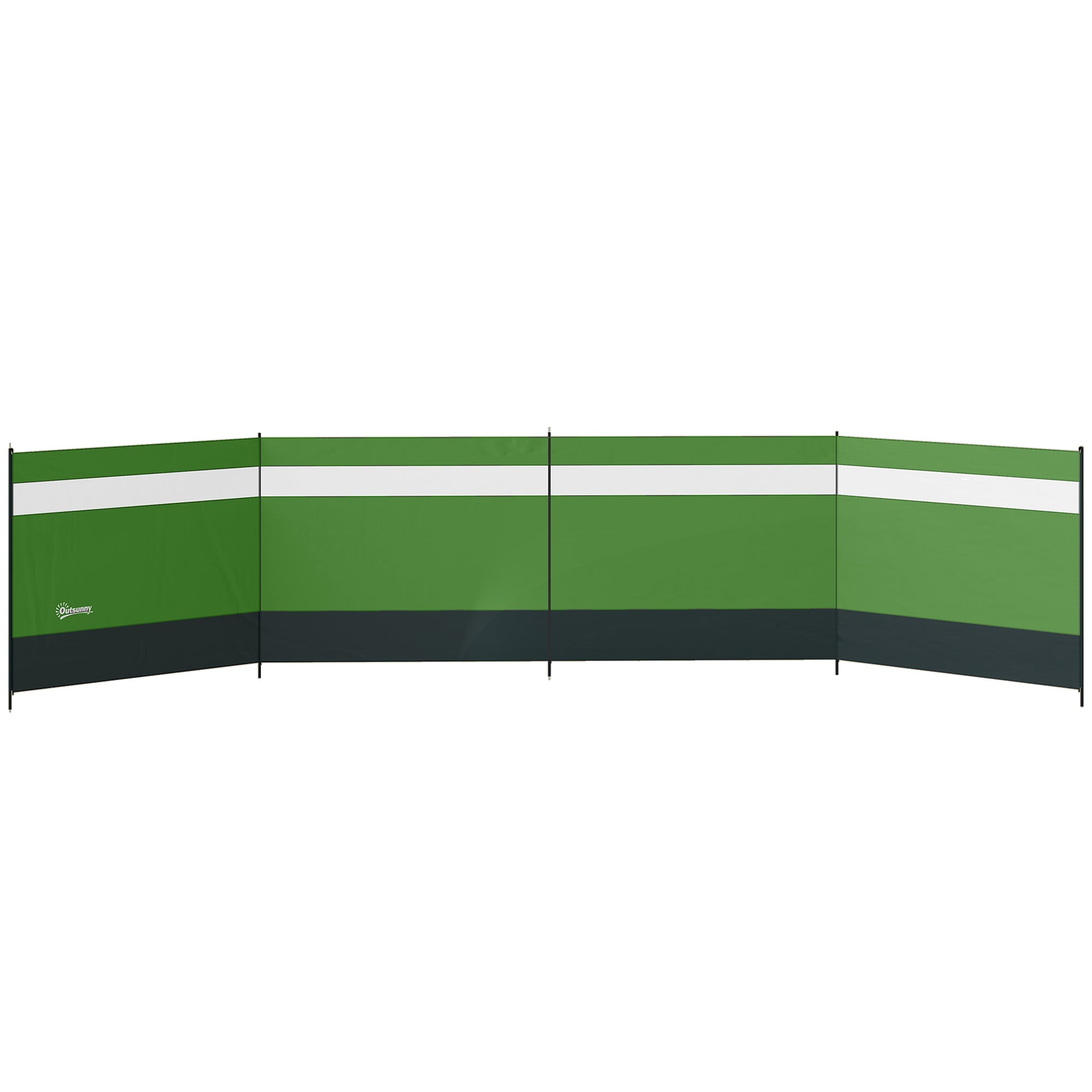 Outsunny Camping Windbreaker with Clear Windows, Carry Bag and Steel Poles, for Beach Caravan Campervan, 725 x 140cm, Army Green