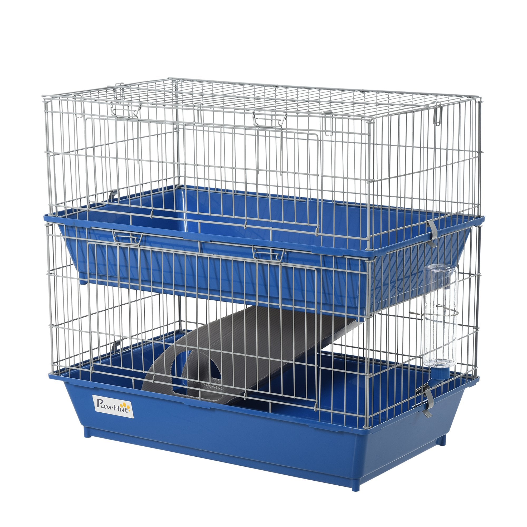 PawHut Metal 2-Tier Small Guinea Pigs Hutches Blue - North Peak Garden Furniture